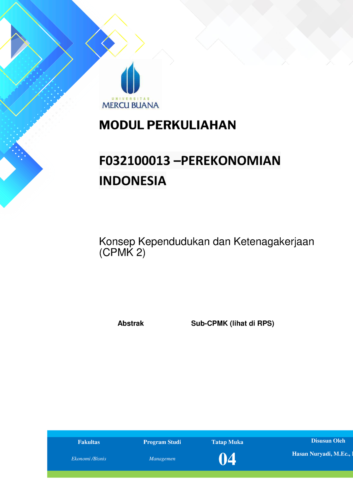 Perekonomian Indonesia Konsep Kependudukan Dan Ketenagakerjaan