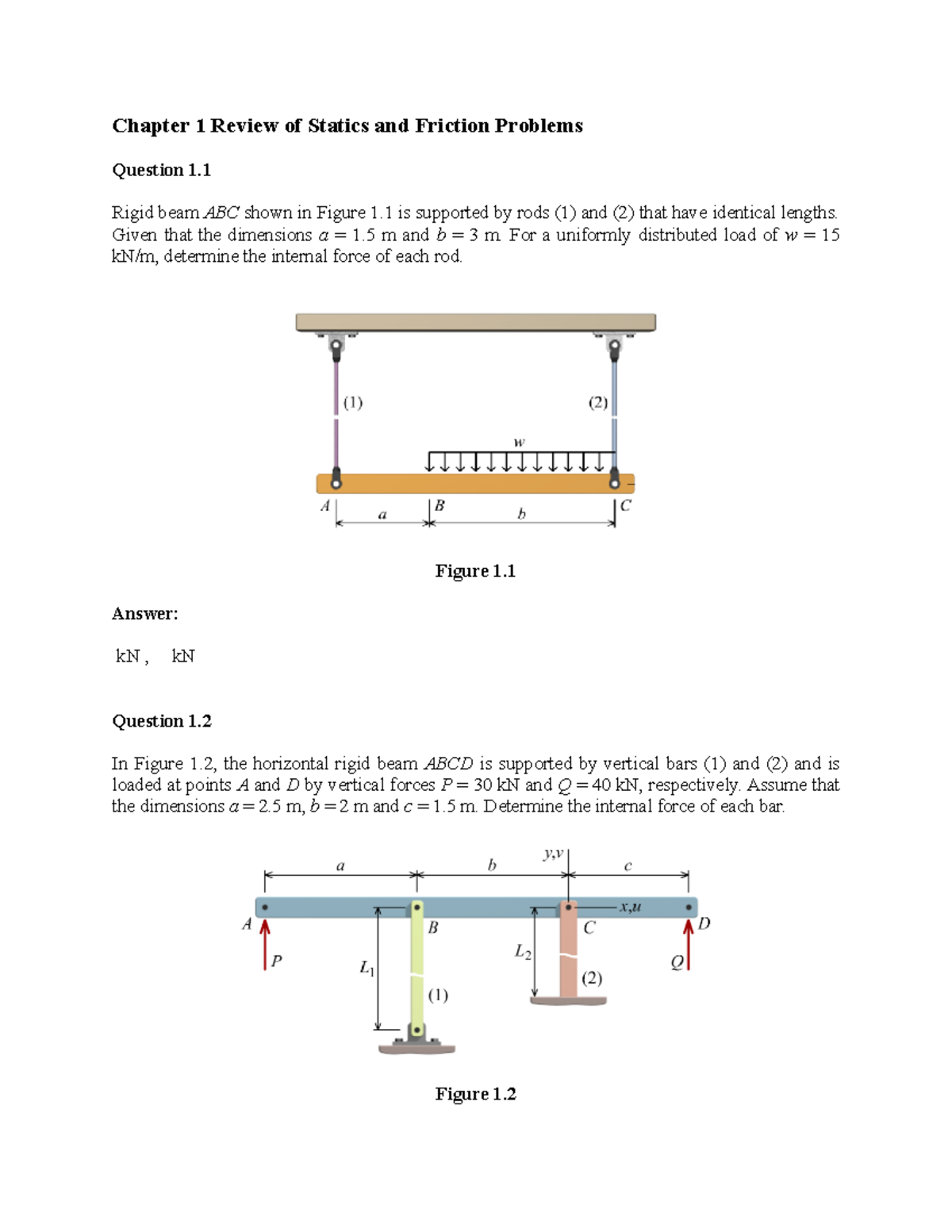 Chapter 1 Exercises - Chapter 1 Review Of Statics And Friction Problems ...