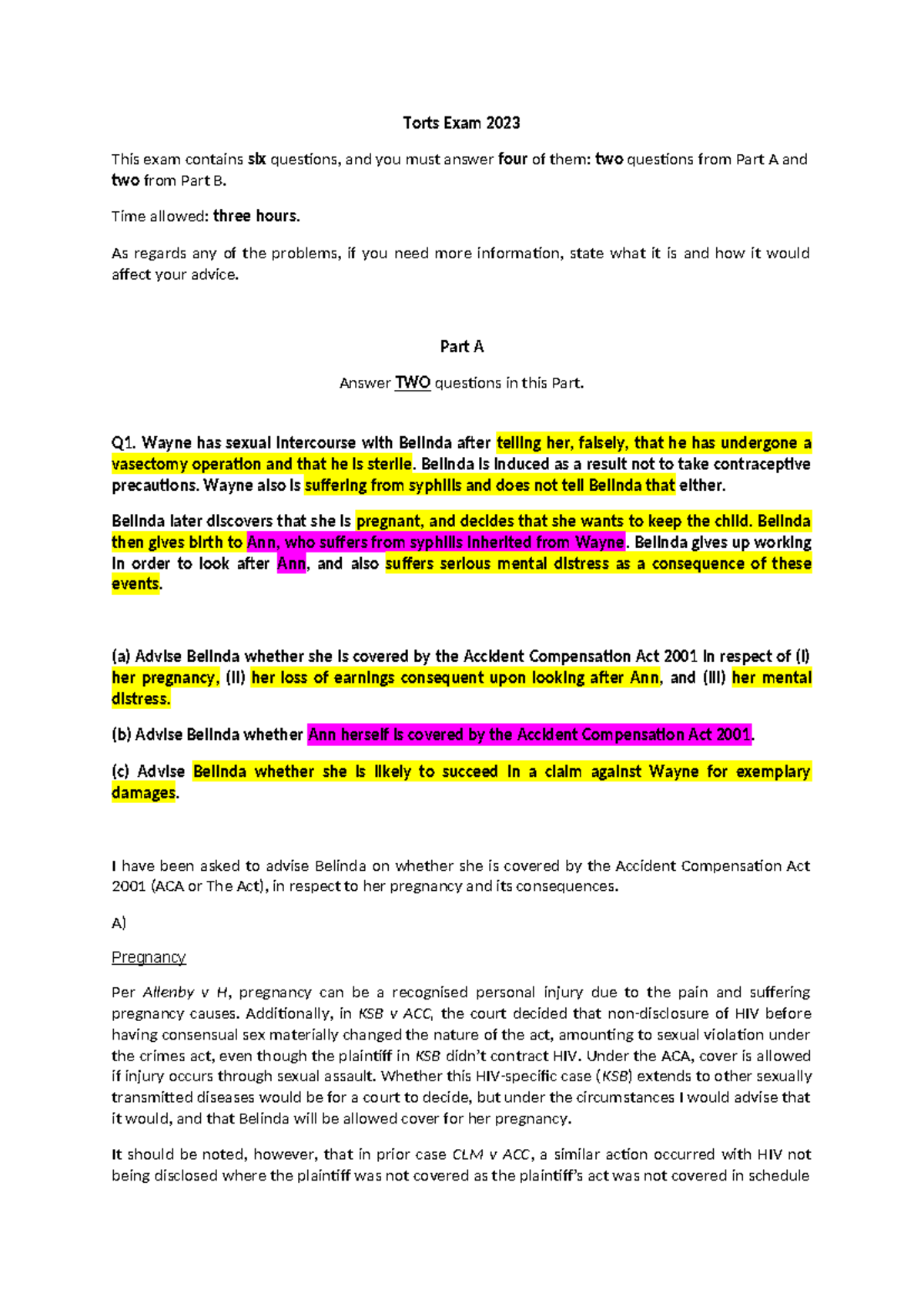 Torts Exam 2023 - Exam with some practice answers. - Torts Exam 2023 ...
