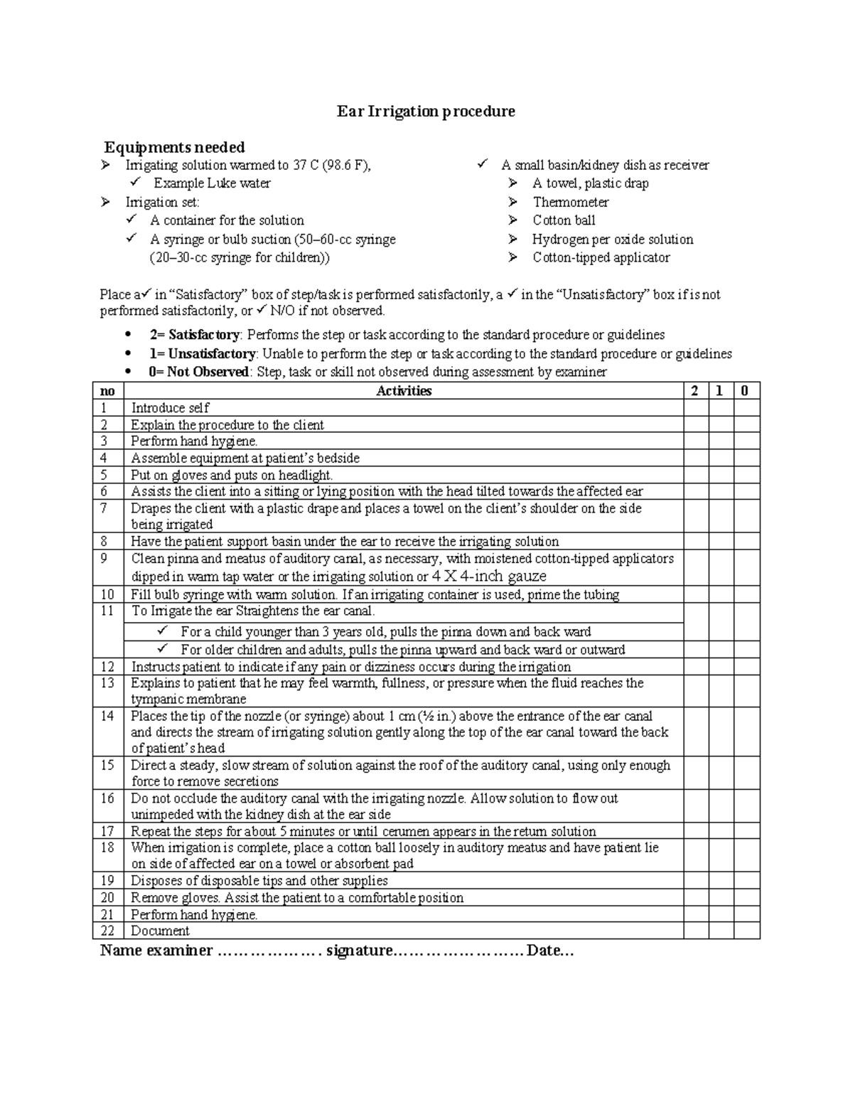 Ear Irrigation procedure 1 Ear Irrigation procedure Equipments needed