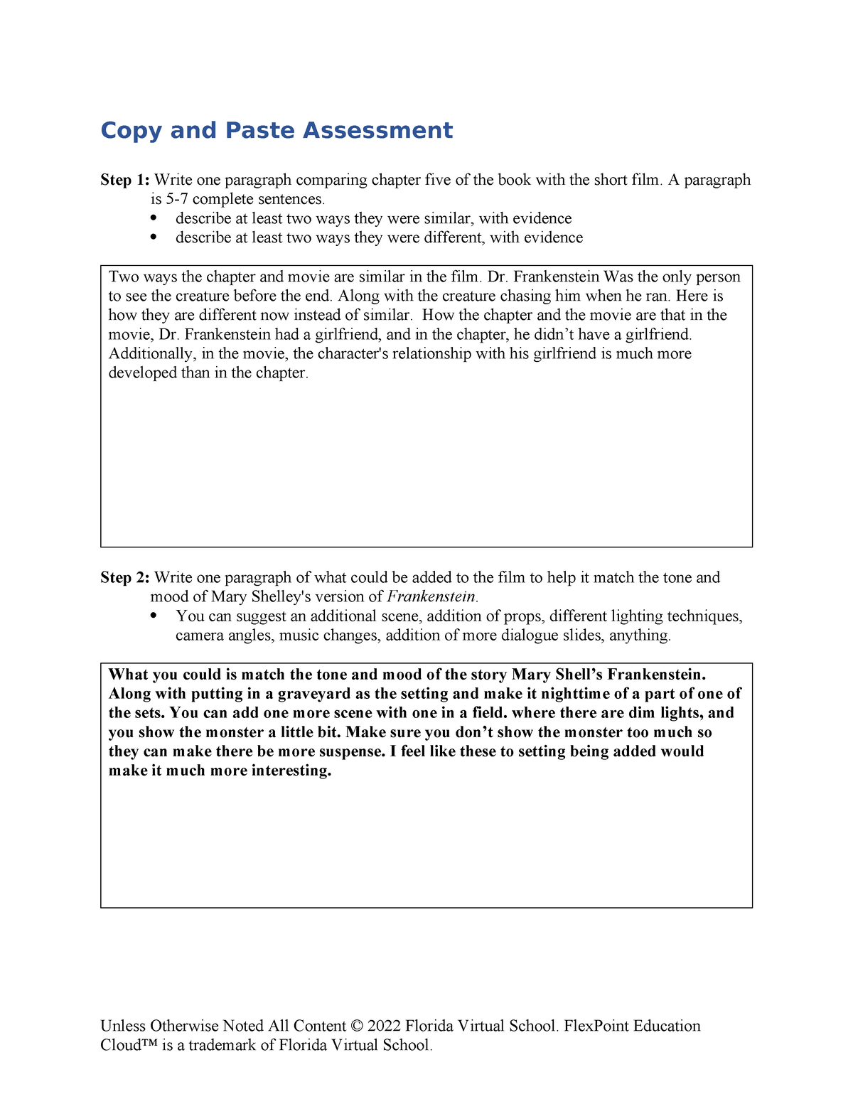 Copy And Pasty 305 For Flvs English 2 Copy And Paste Assessment Step 1 Write One Paragraph 