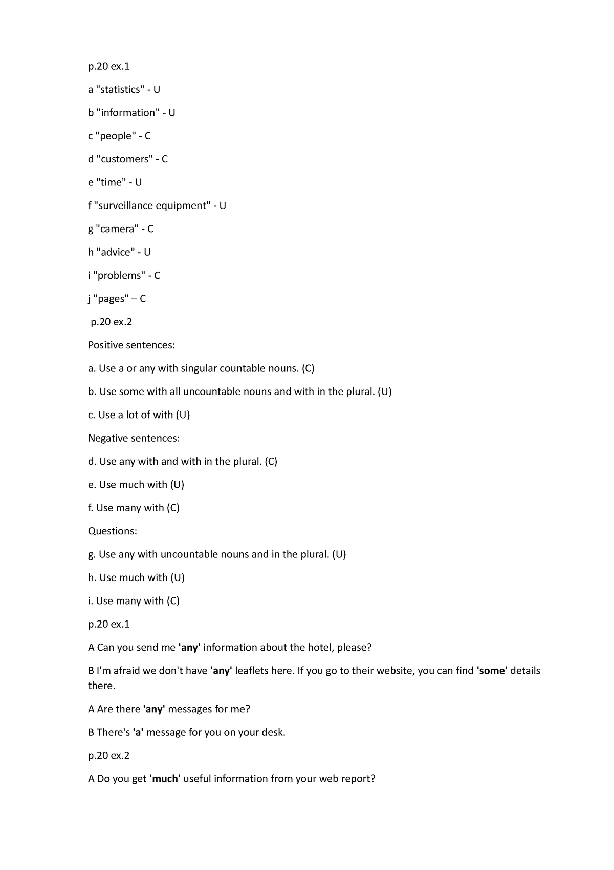 Countable And Uncountable - P Ex. A "statistics" - U B "information ...