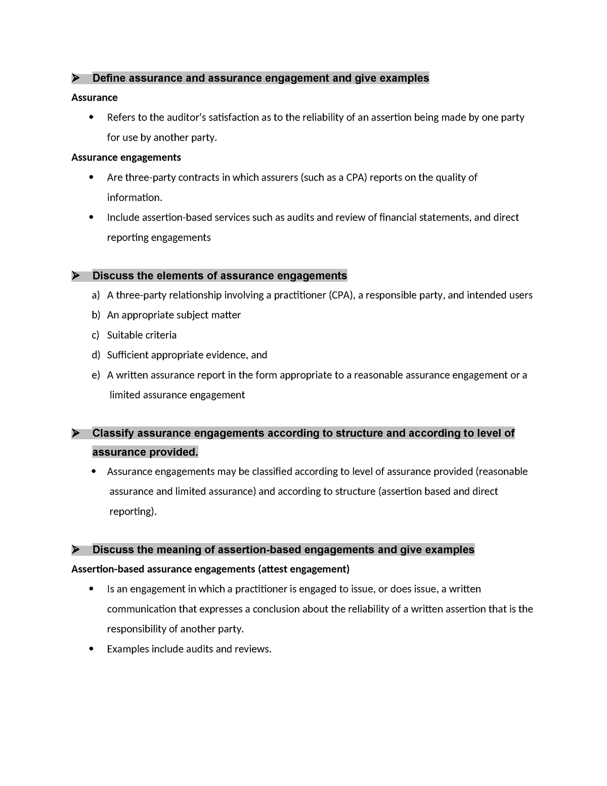 Audit-WEEK1 - audit - Define assurance and assurance engagement and ...