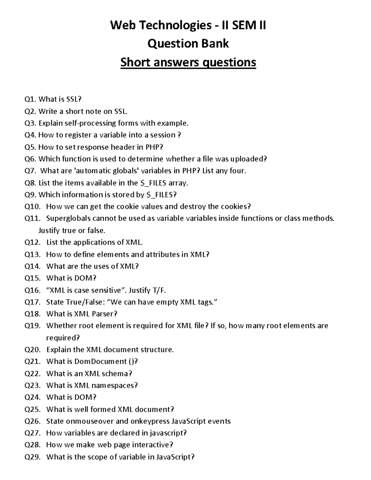 WEB Techniques-ii SEM II Question Bank - Web Technologies - II SEM II ...