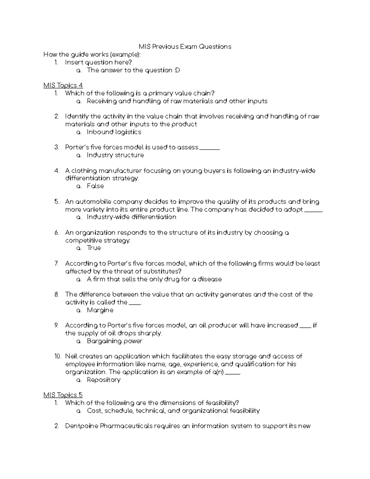 Final 110A Midterm 1 answer - MIS Previous Exam Questions How the guide ...