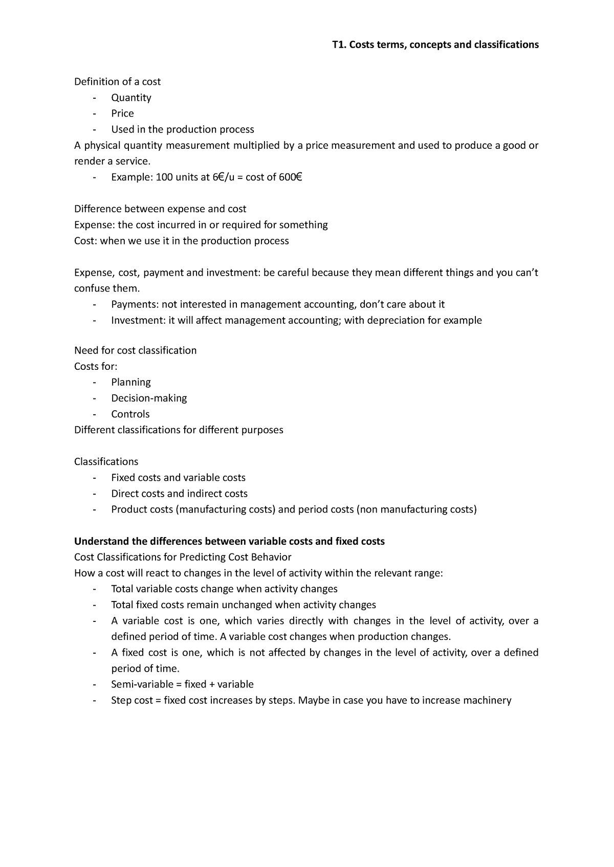 Accounting theory (1-2-3-4) - T1. Costs terms, concepts and ...