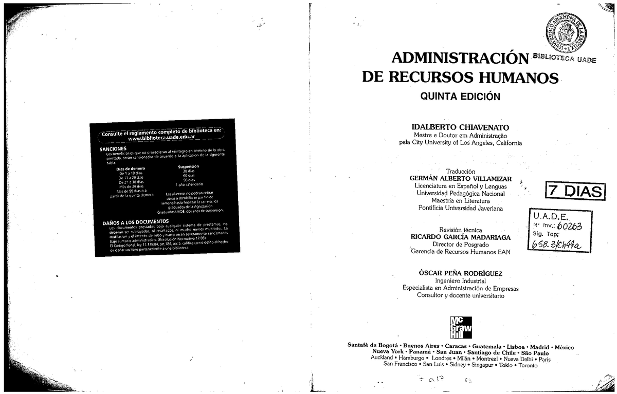 Chiavenato CAP 1 LAS ORG - ADMINISTRACIÓN BIBLIOTECA UADE DE RECURSOS
