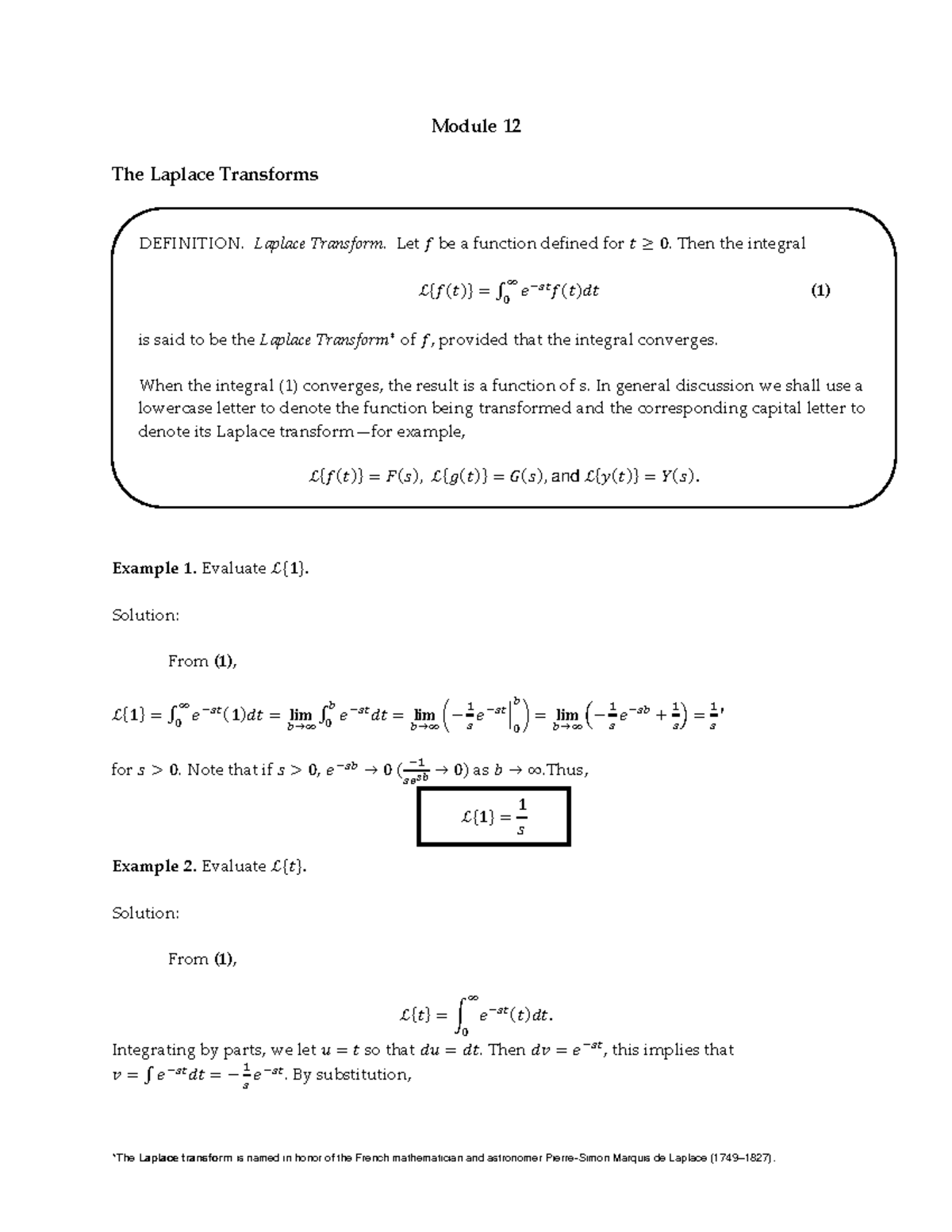 Module 12 - Differential Equation - *The Laplace transform is named in ...