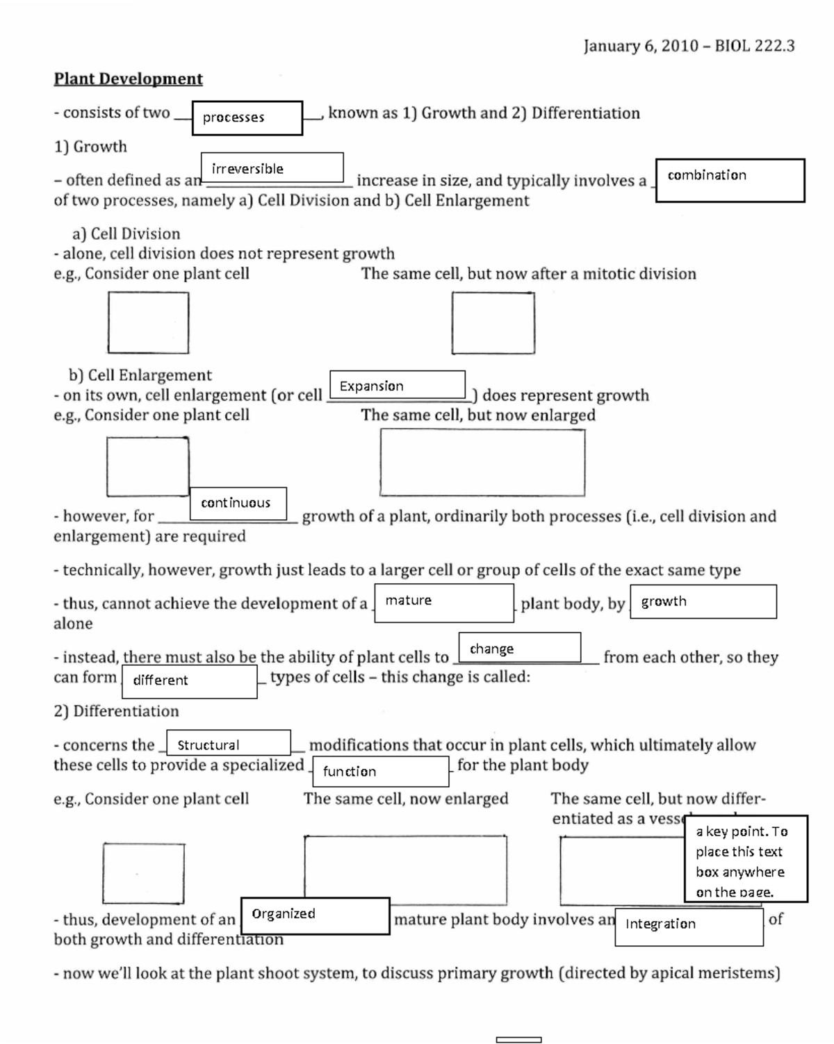222 Introduction To Plant Development Jan 6 2016 - processes ...