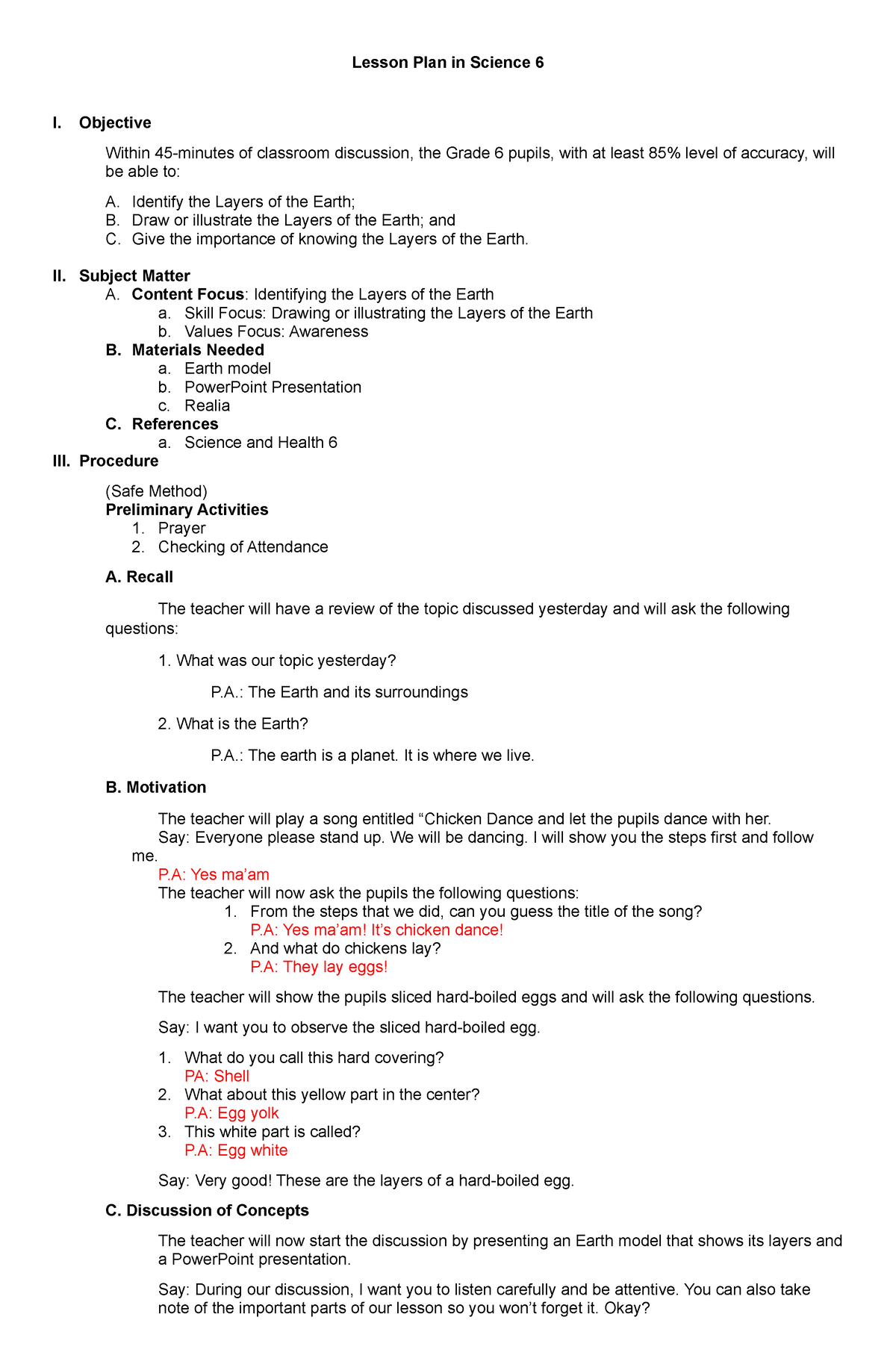 Lesson Plan in Science 6 - Objective Within 45-minutes of classroom ...