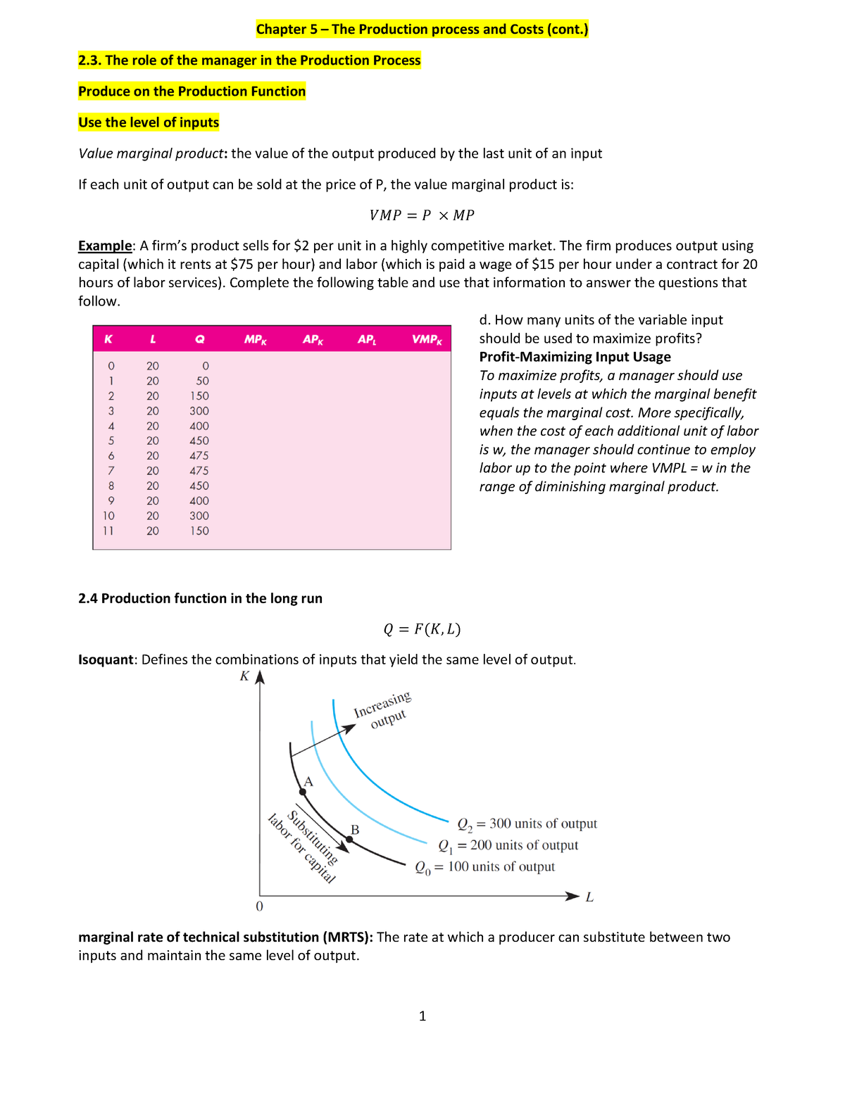 Chapter 5c - Summary Managerial Economics & Business Strategy - Chapter ...