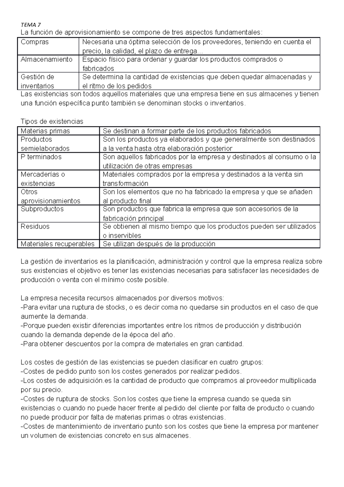 Eco 7 - es de bachillerato - TEMA 7 La función de aprovisionamiento se ...