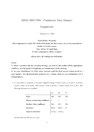 Assignment 2- Question - FINM 3003/7003 - Continuous Time Finance ...