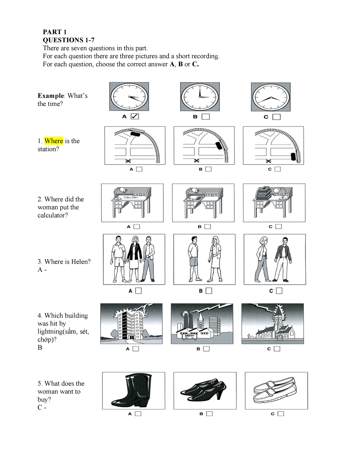 B1. Listening PART 1 - B1 Nghe - PART 1 QUESTIONS 1- There Are Seven ...