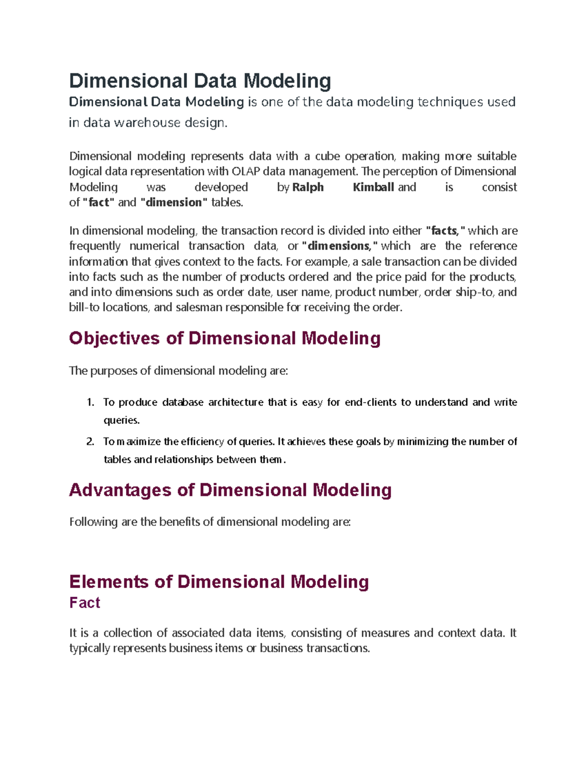 UNIT IV- Notes- Updated - Dimensional Data Modeling Dimensional Data ...
