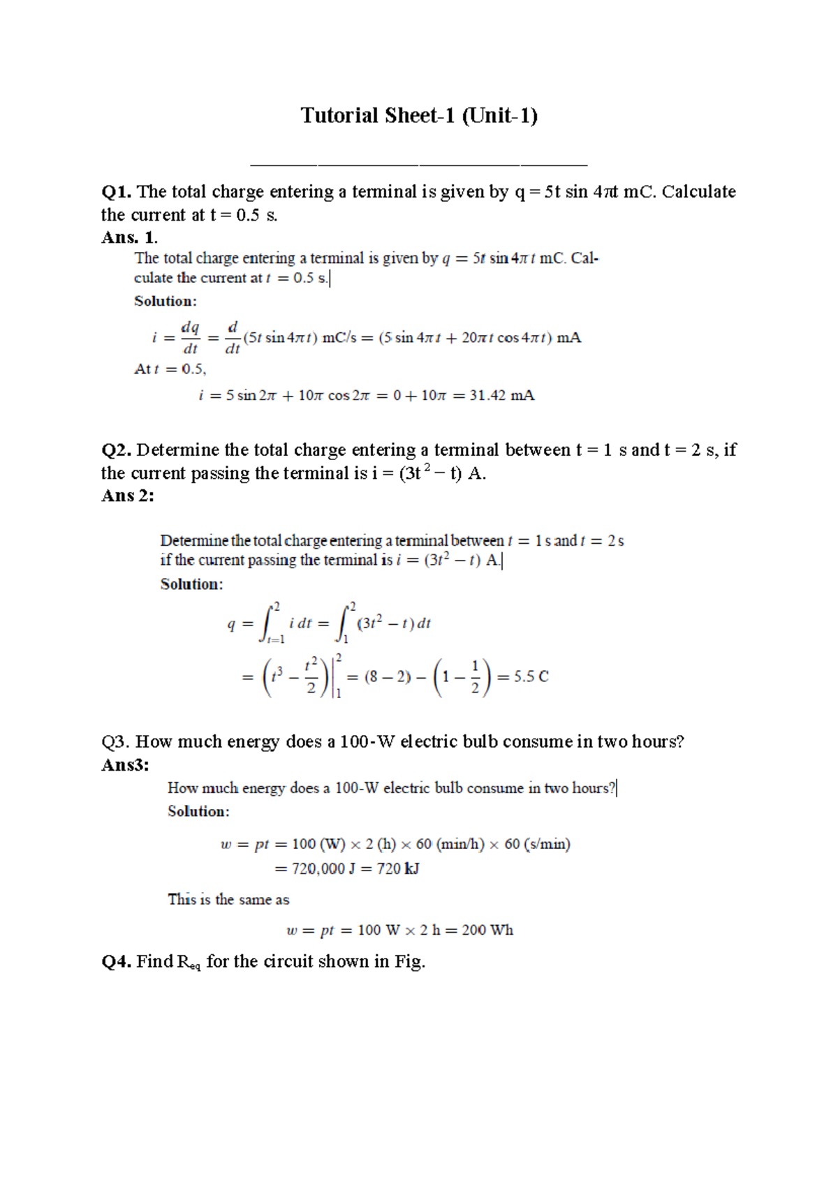 Tutorial Sheet 1 Unit1 - ece - Tutorial Sheet-1 (Unit-1 ...