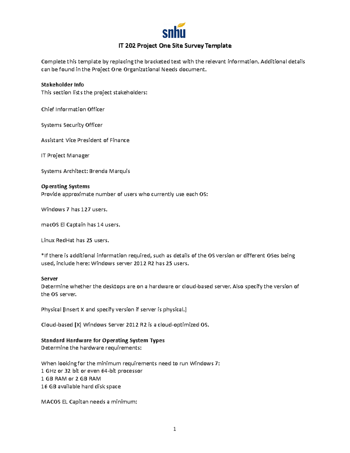 It202 project one site survey template it 202 snhu studocu