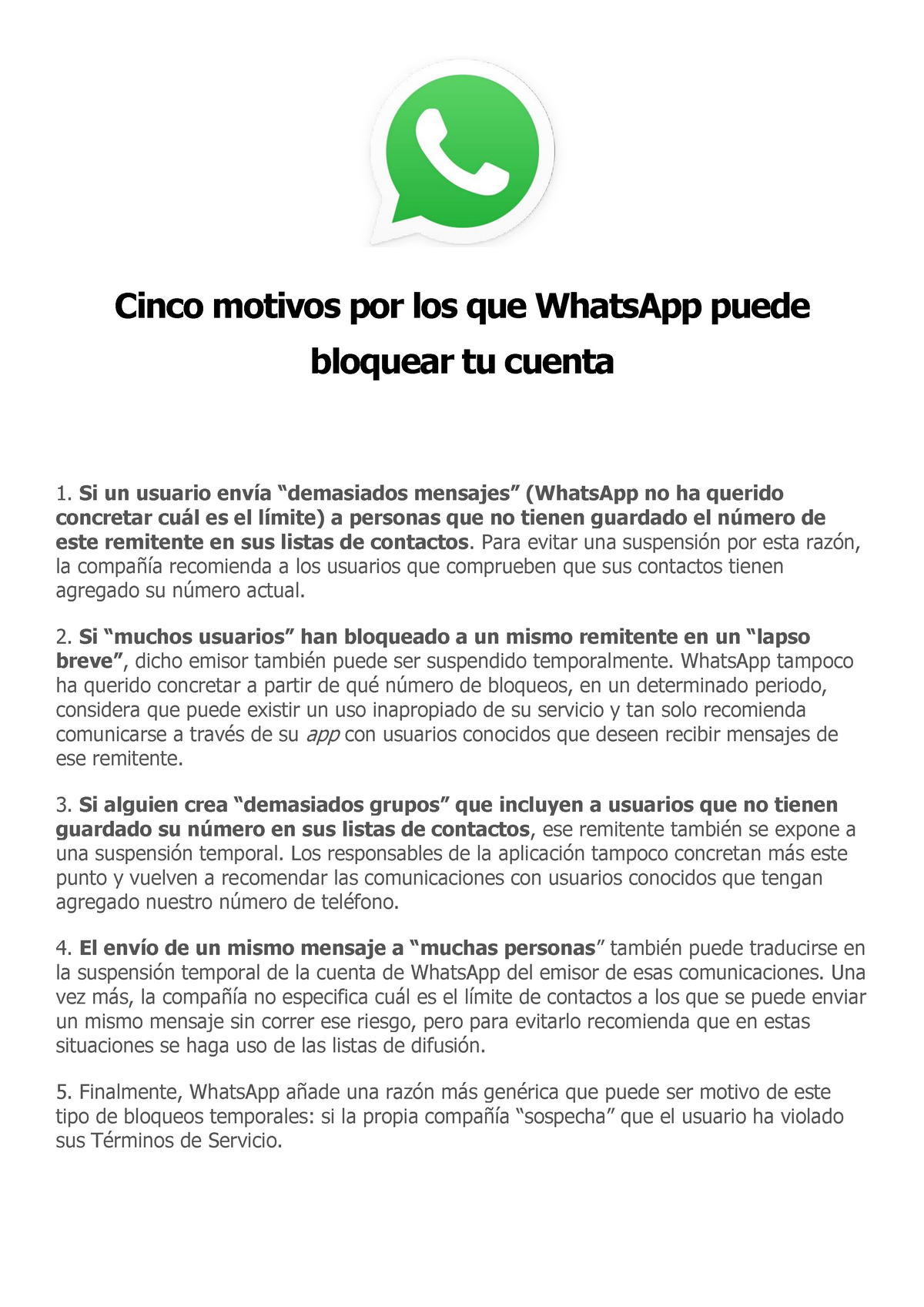 Cinco Motivos Por Los Que Whats App Puede Bloquear Tu Cuenta Cinco Motivos Por Los Que 9230