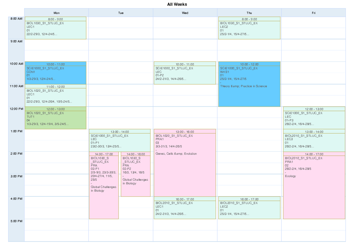 Timetable Y1Sem1 - Timetabel - Mon Tue Wed Thu Fri 8:00 AM 9:00 AM 10: ...