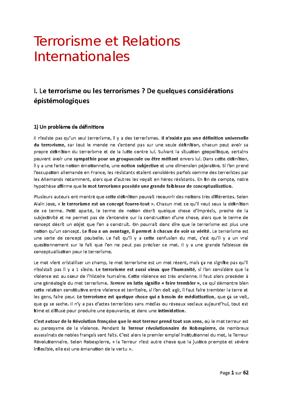 Terrorisme Et Relations Internationales Terrorisme Et Relations Internationales I Le