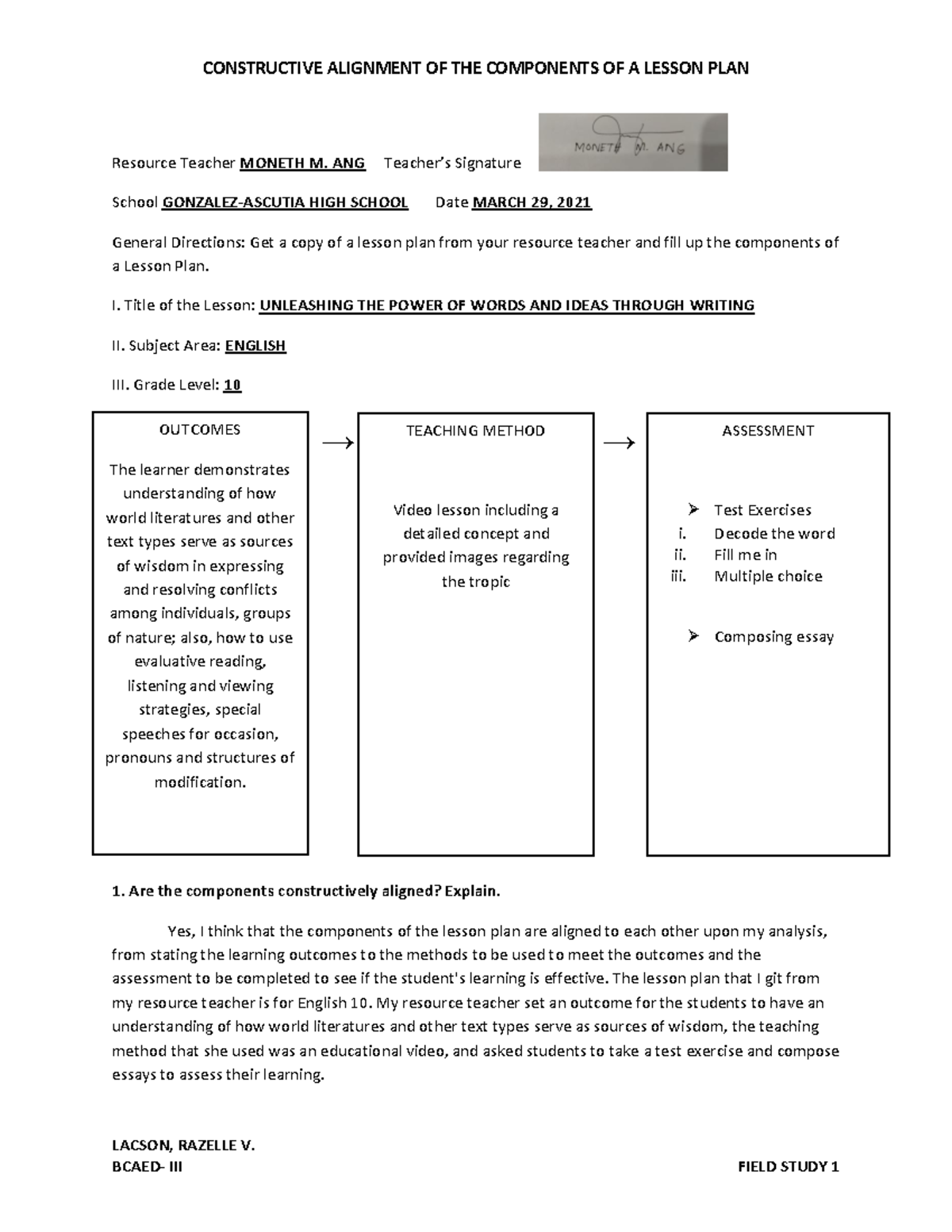 Episode 4 Constructive Alignment Of The Components Of A Lesson Plan