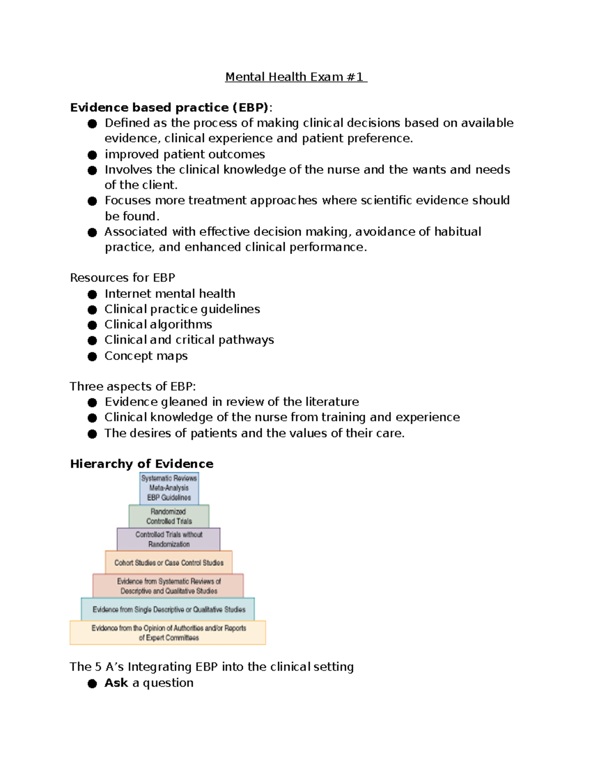 Mentalhealthstudyguide - Mental Health Exam # Evidence based practice ...