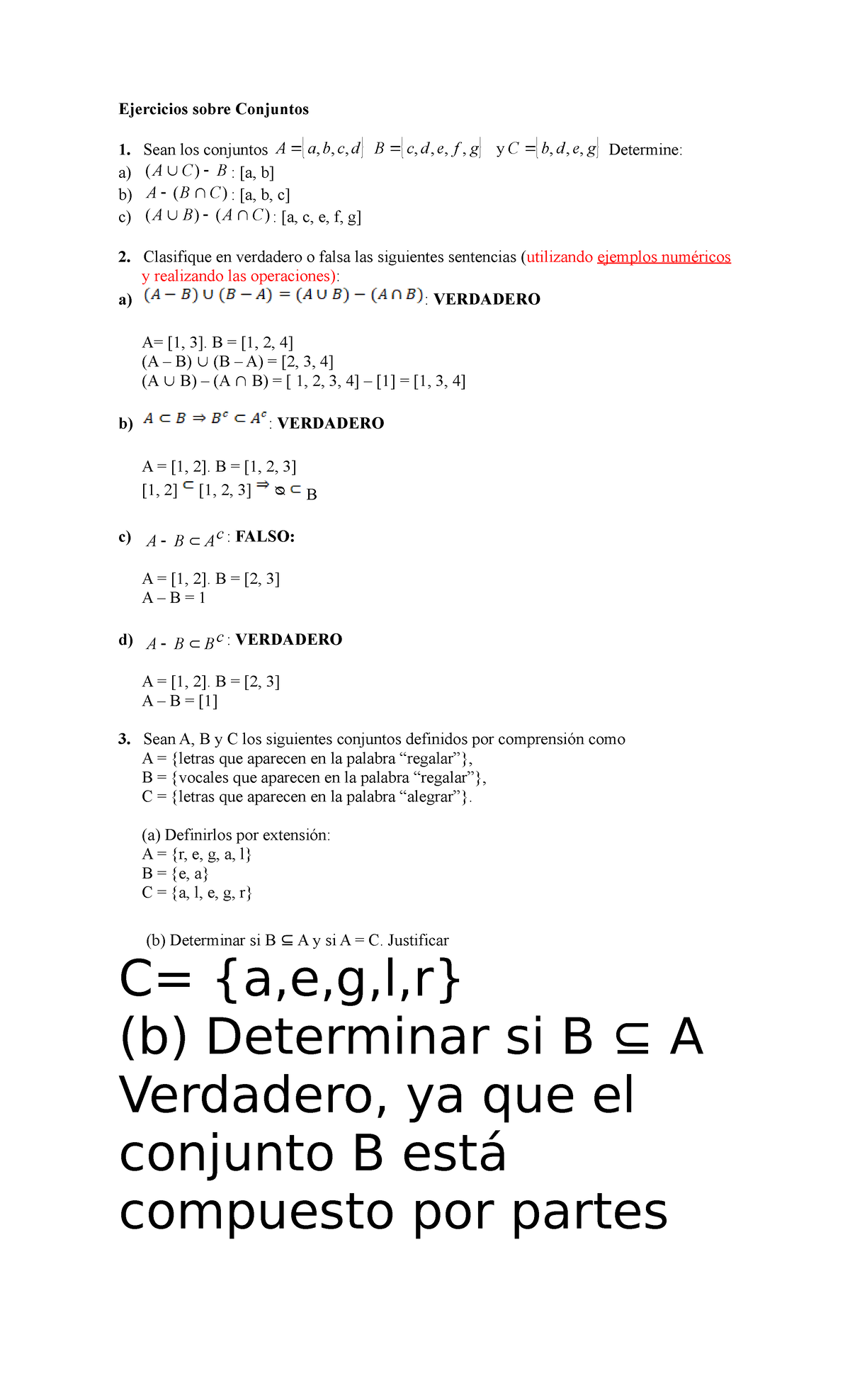 Trabajo Sobre Conjuntos - Ejercicios Sobre Conjuntos 1. Sean Los ...