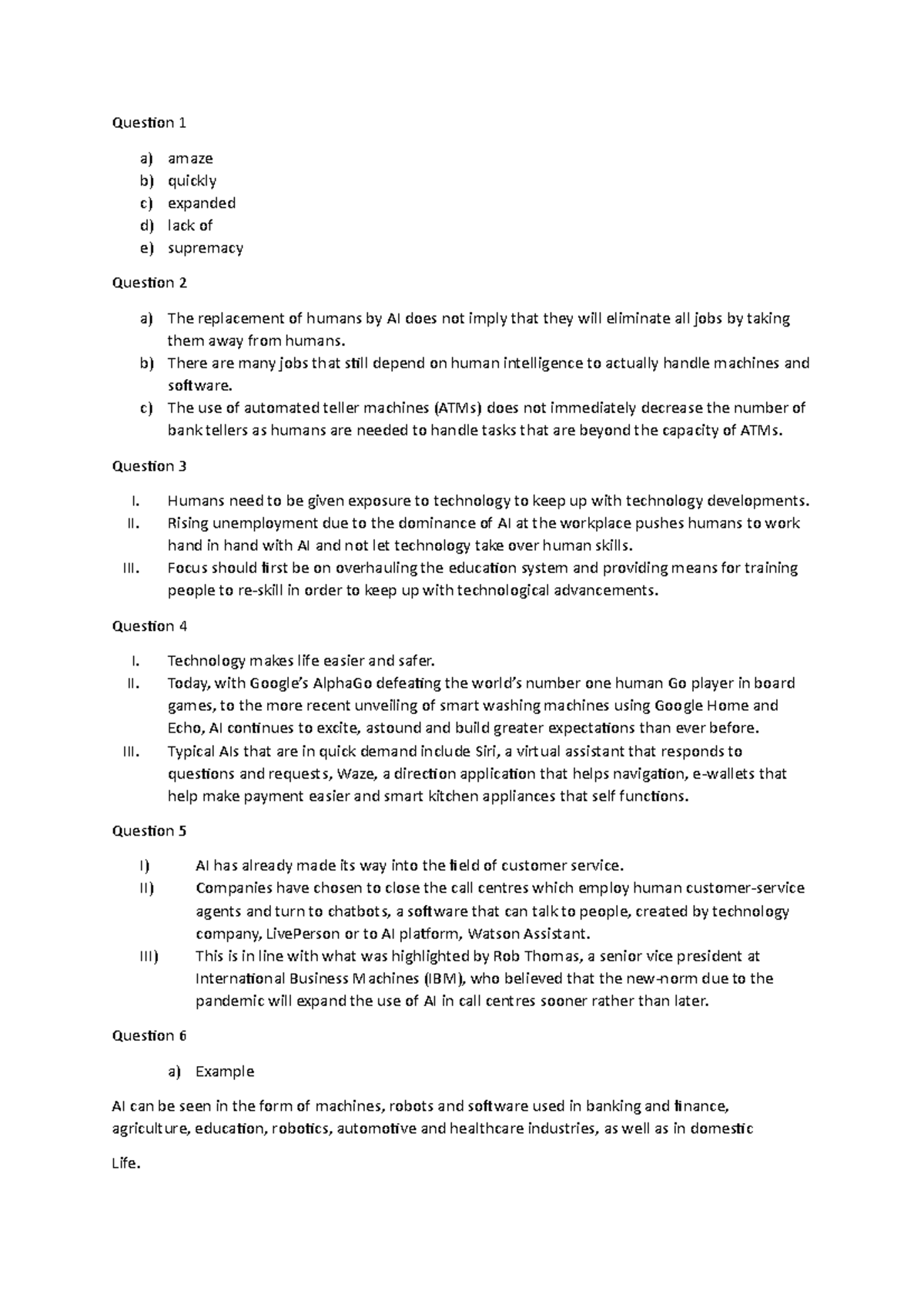 Elc501 test - Elc - Question 1 a) amaze b) quickly c) expanded d) lack ...