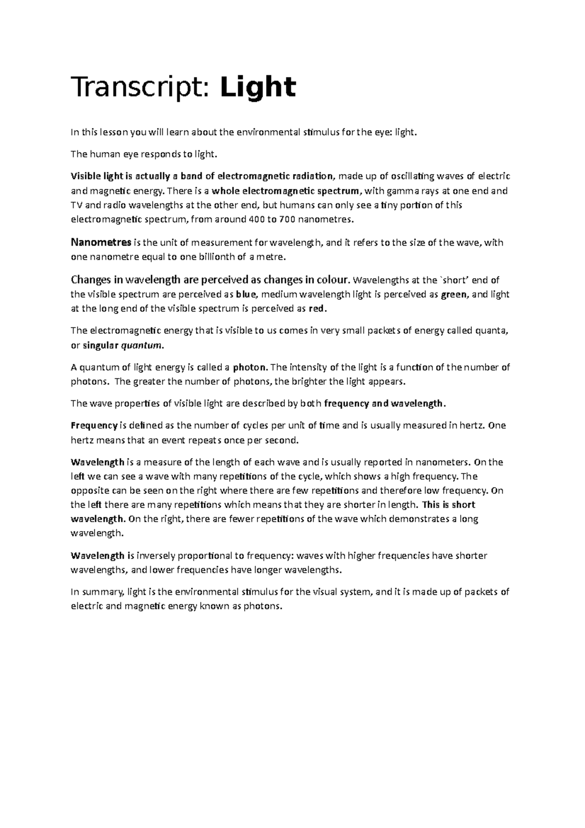 Combined Transcripts - Visual Systems (Psychobiology) - C8306 - Strath ...