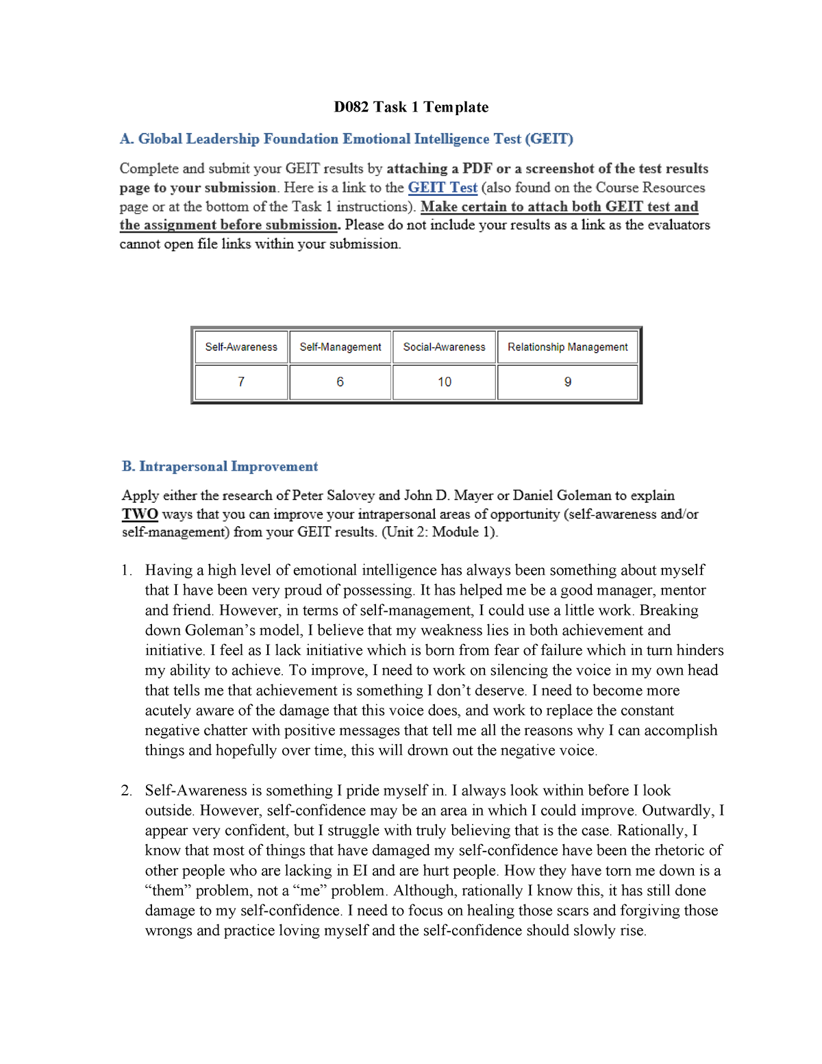 D082 Task 1 - Task 1 - Passed 1st Attempt - D082 Task 1 Template Having ...