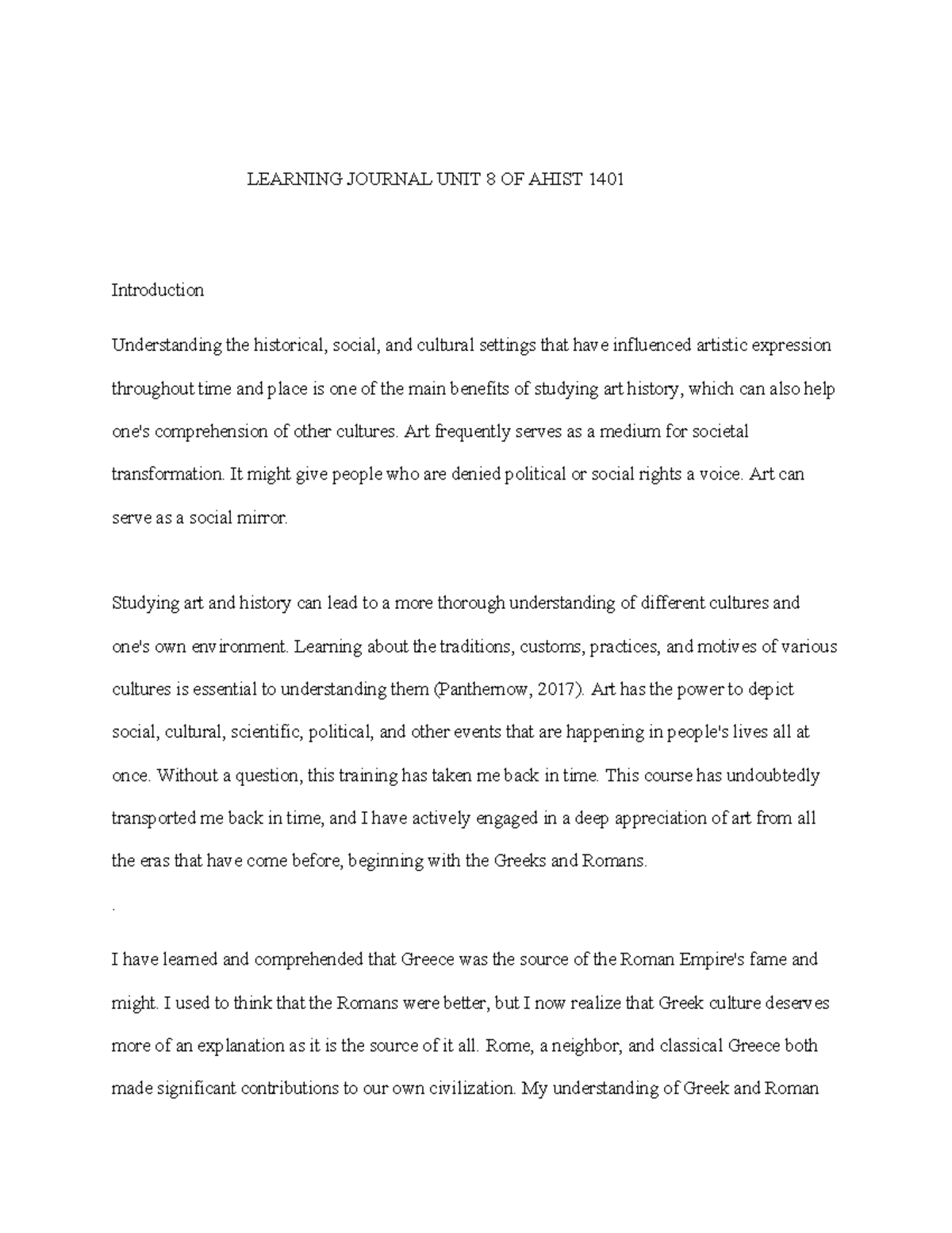 Learning Journal UNIT 8 OF AHIST 1401 - LEARNING JOURNAL UNIT 8 OF ...