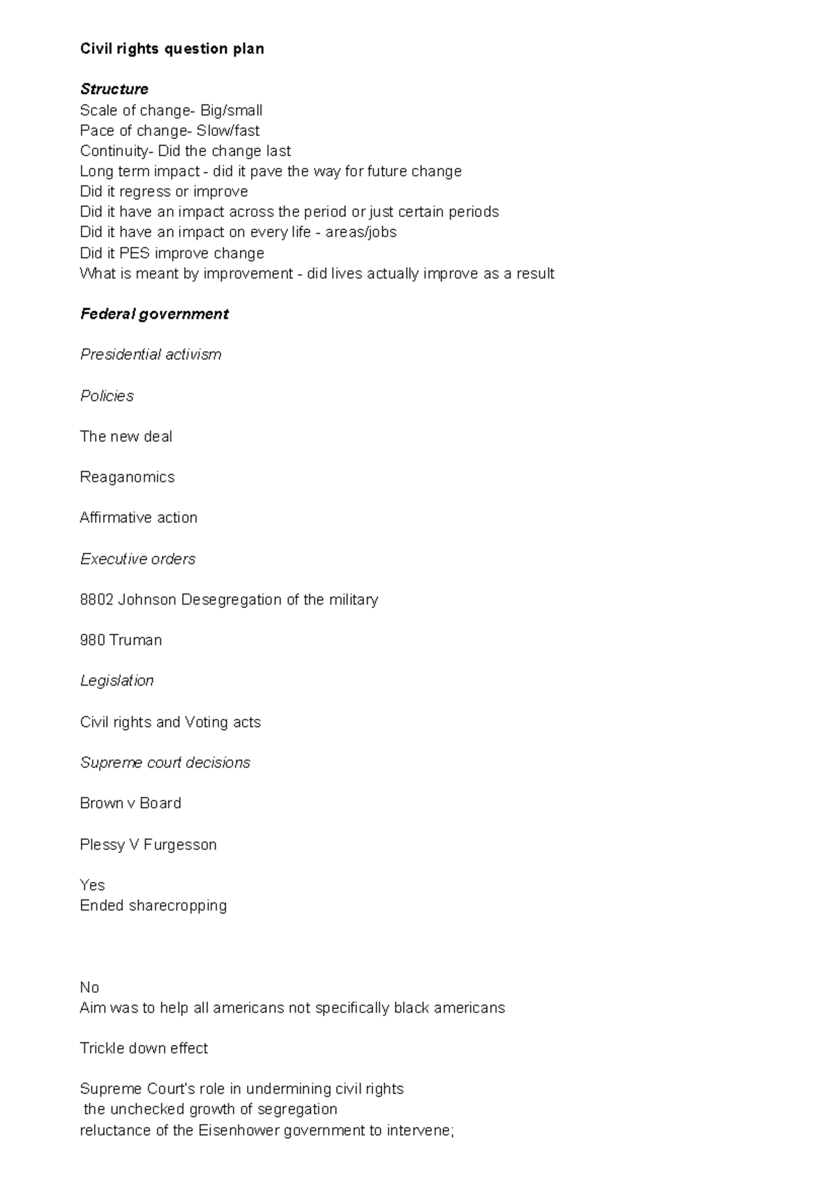 Foreign Policy in America - Civil rights question plan Structure Scale ...