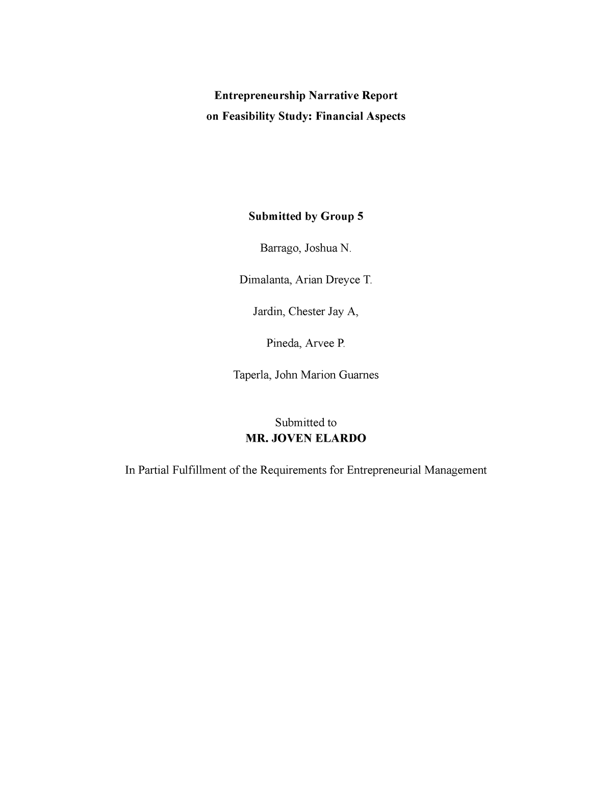 Financial Aspects Feasibility Study Revised Version - Entrepreneurship ...