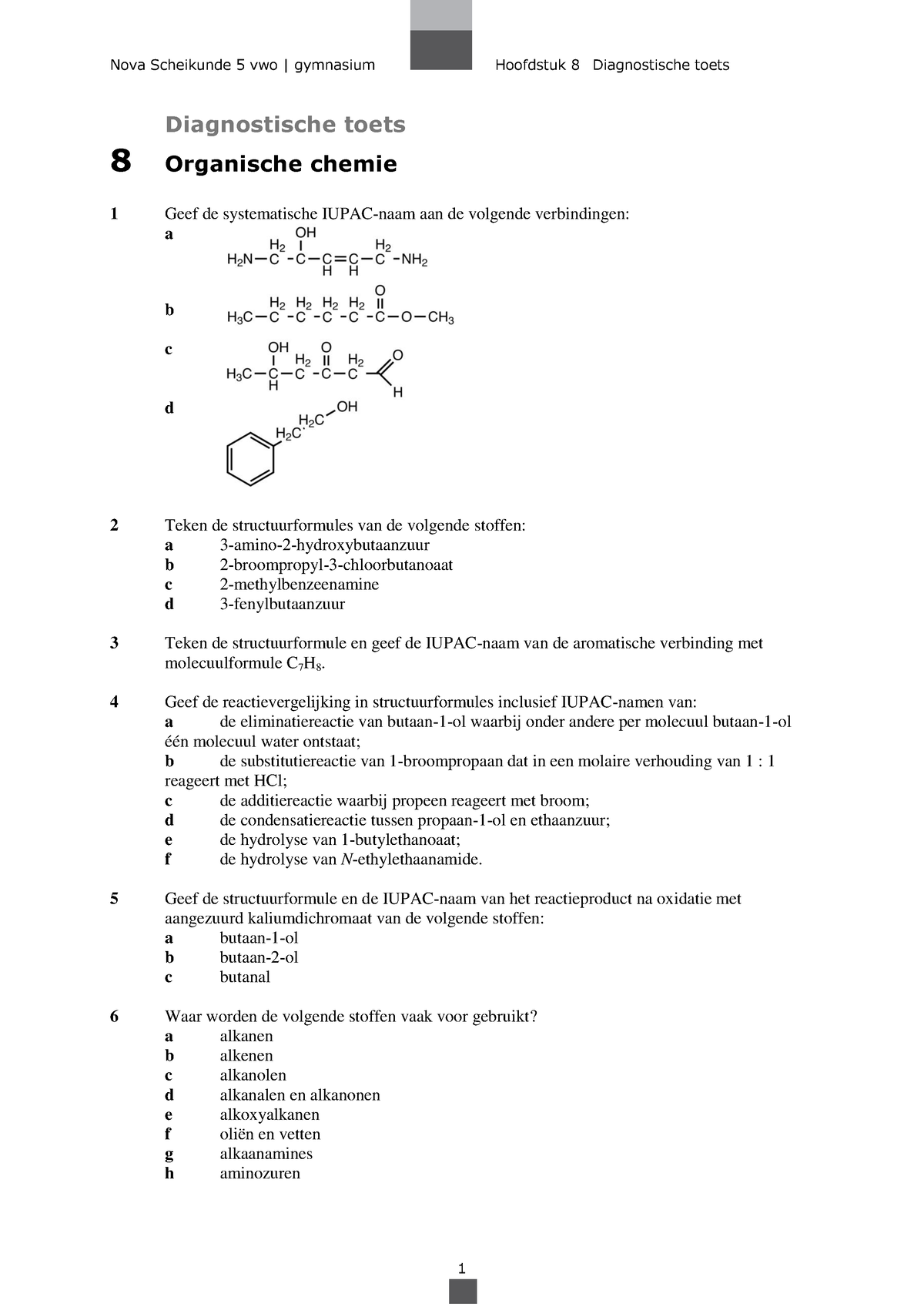 Nova Sk 5 Vwo Diagnostische Toets Hst 8 Nova Scheikunde 5 Vwo Gymnasium Hoofdstuk 8 