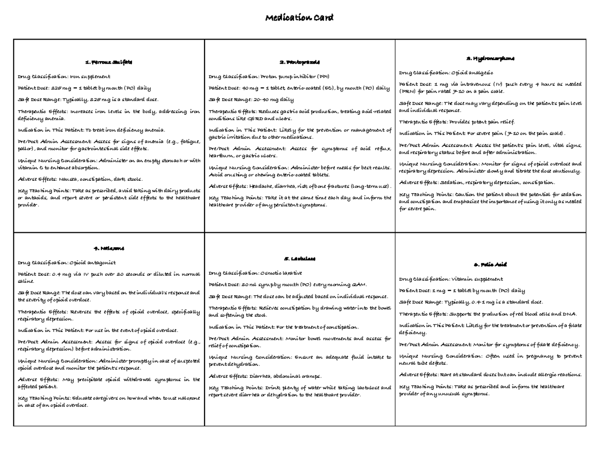 Medication Card (Week 8) - Medication Card Ferrous Sulfate Drug ...