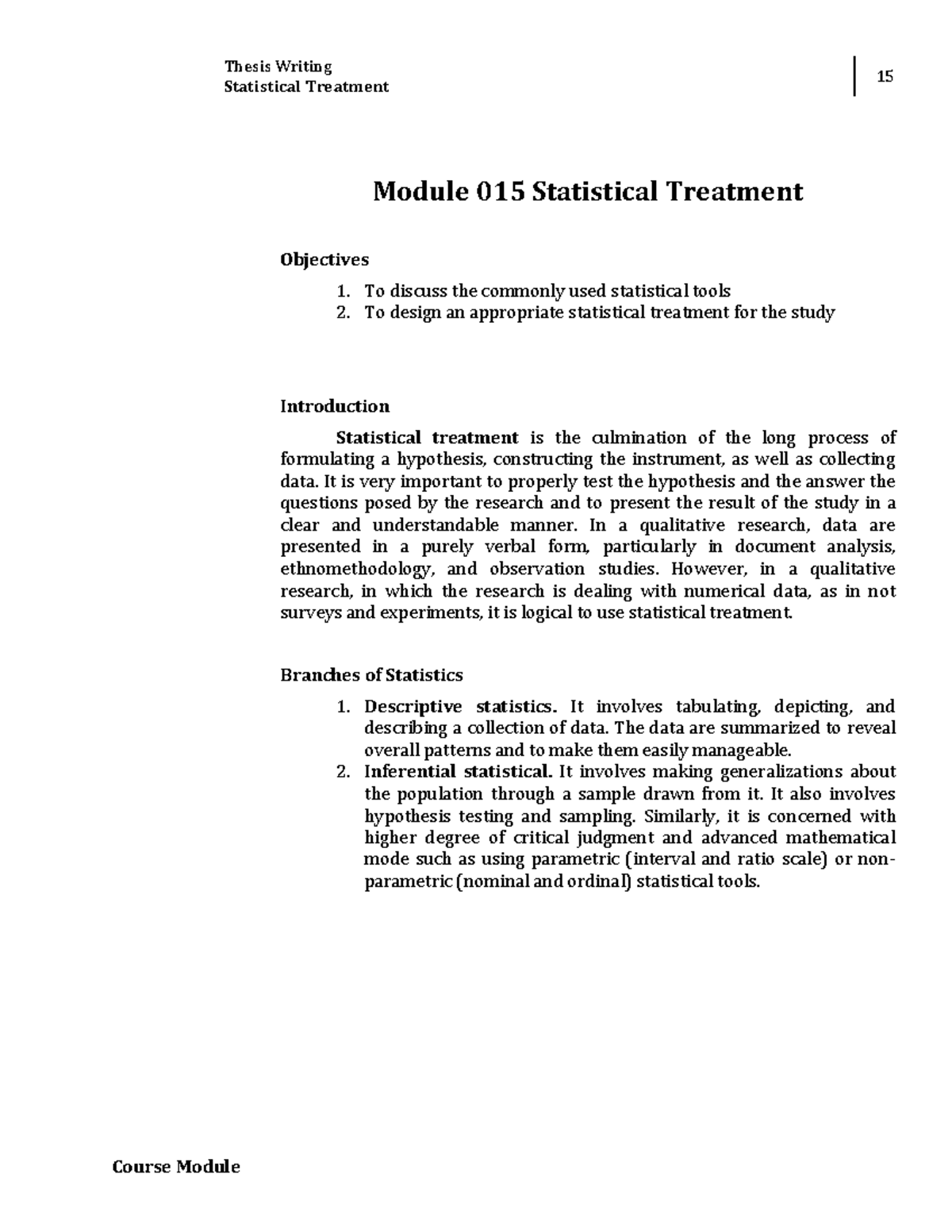 statistical treatment thesis definition