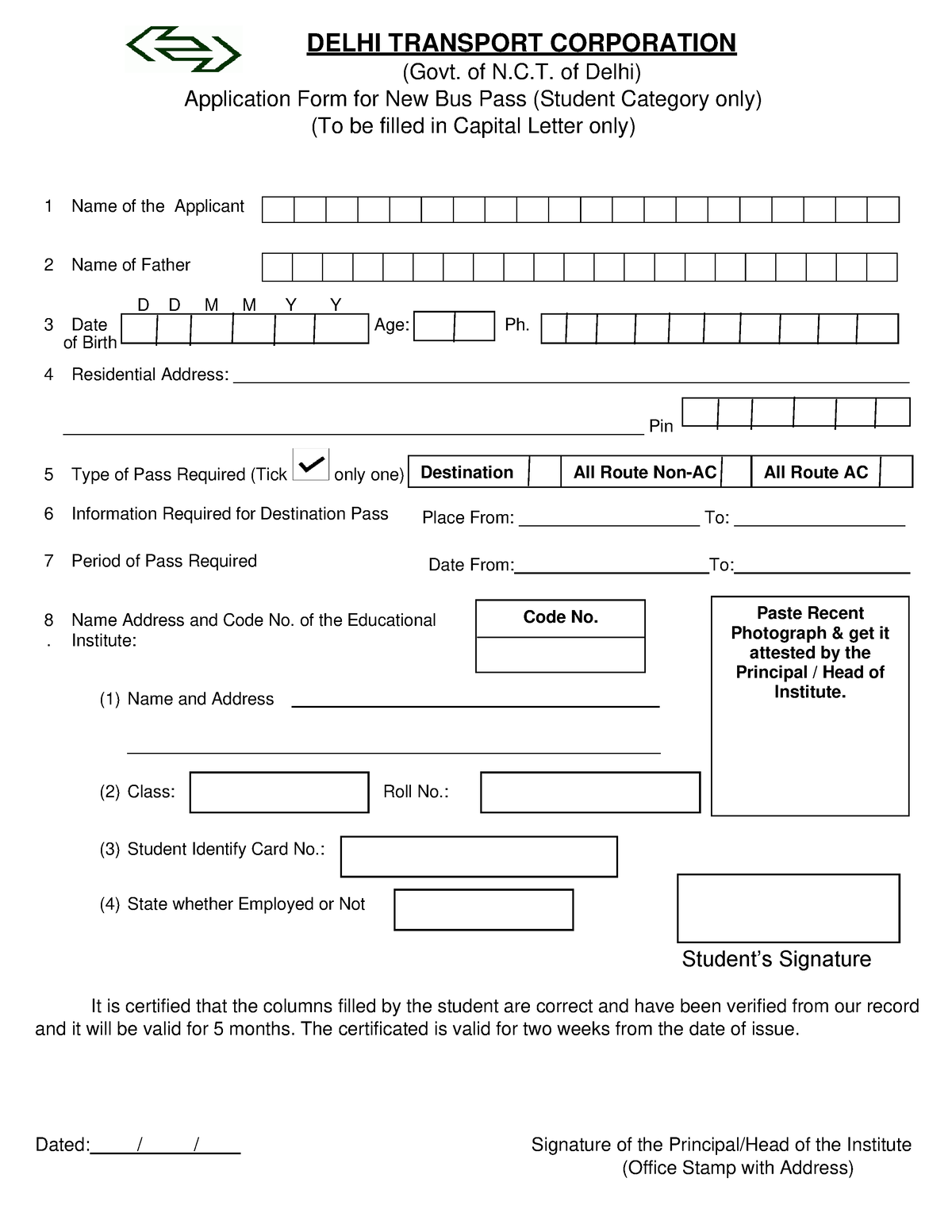 Dtc Bus Pass Form Hahahhahaha Delhi Transport Corporation Govt Of Nc Of Delhi 6735