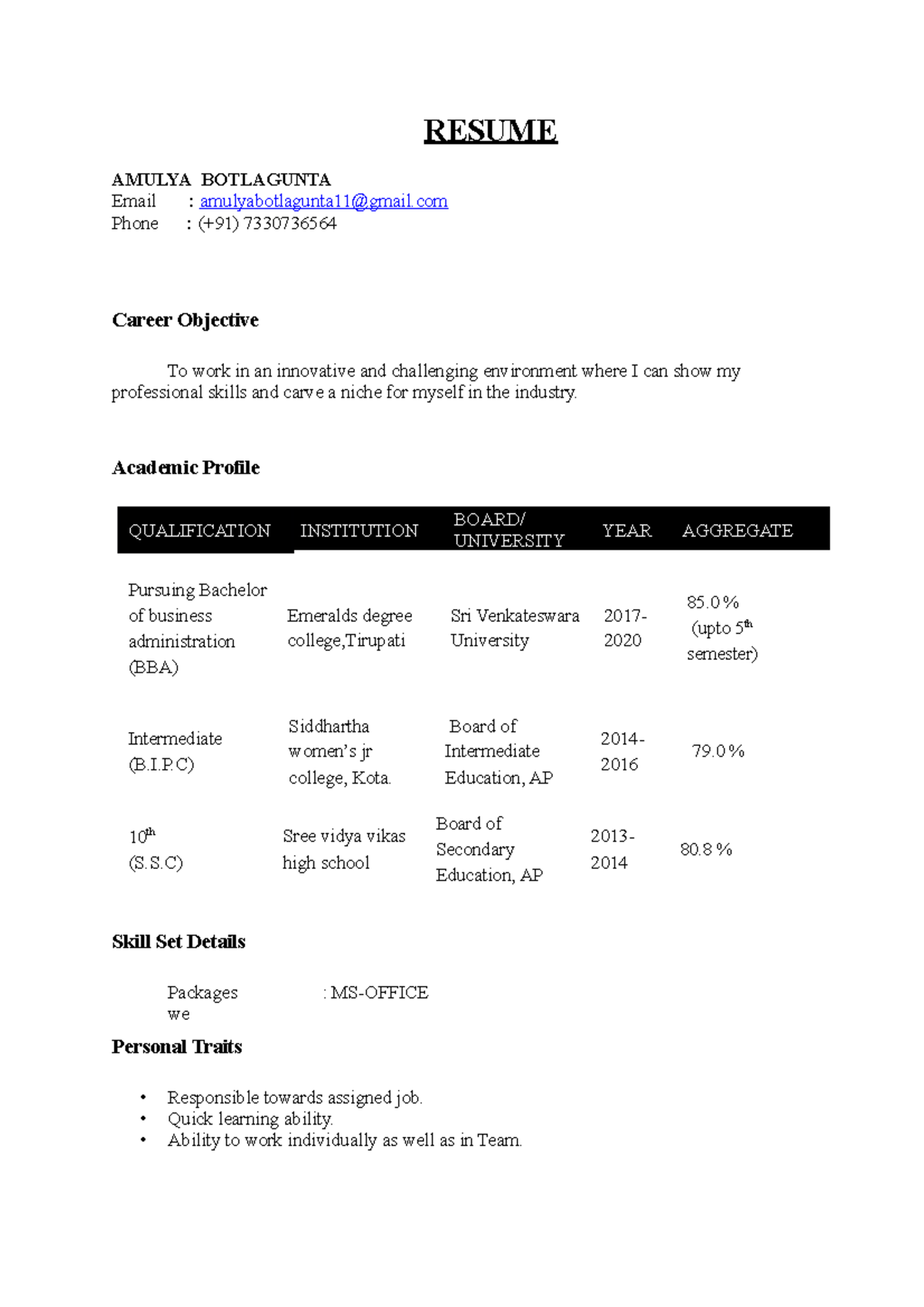 Ammu (1) (1) (Repaired) - RESUME AMULYA BOTLAGUNTA Email ...