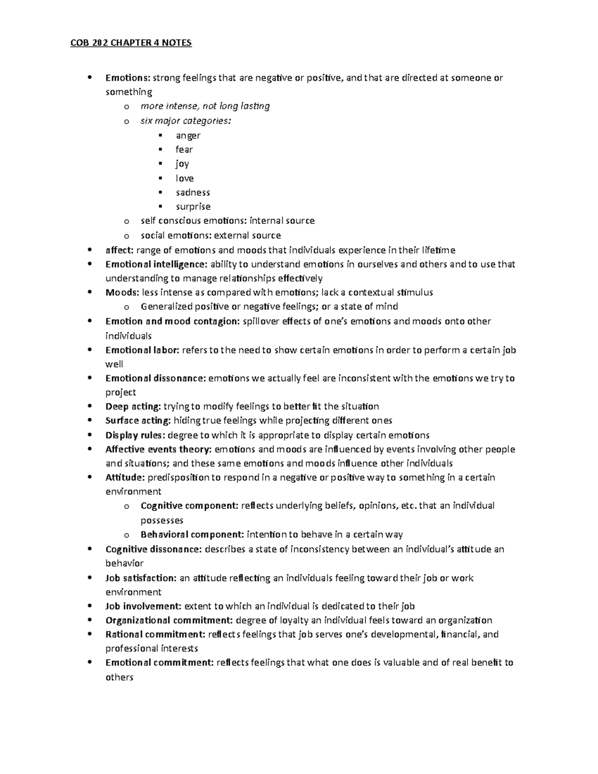 COB 202 Chapter 4 Lecture Notes - COB 202 CHAPTER 4 NOTES Emotions ...