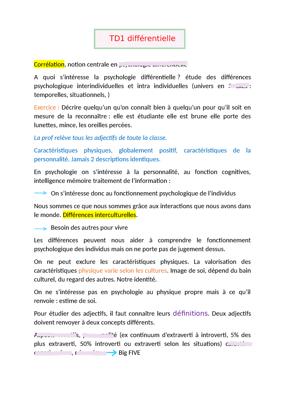 TD1 Différentielle - TD1 Différentielle Corrélation, Notion Centrale En ...