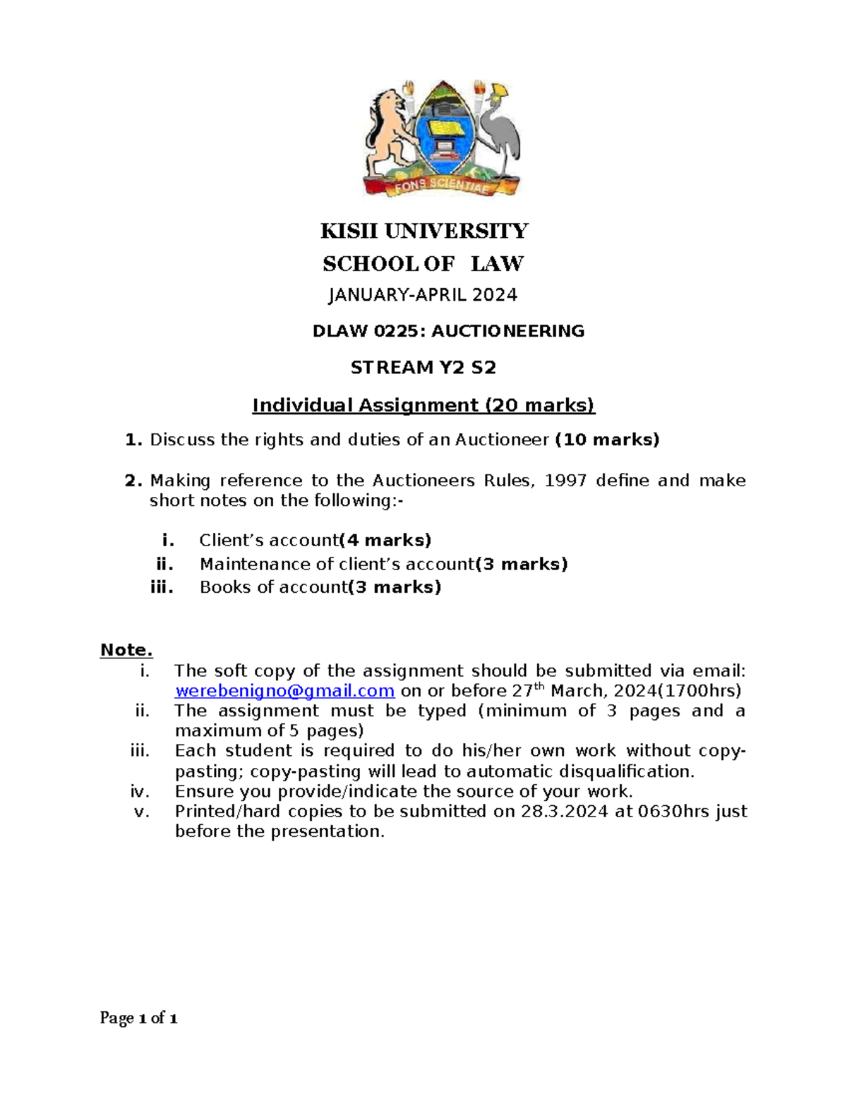 Assignment-2 - Notes - KISII UNIVERSITY SCHOOL OF LAW JANUARY-APRIL ...