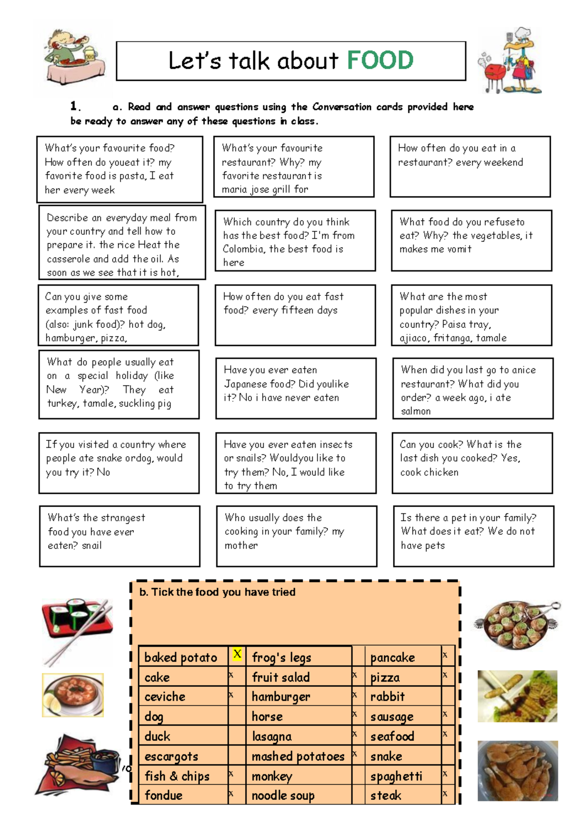 Lets talk about food - Apuntes 1 - u watch b. Tick the food you have ...