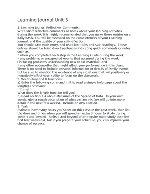 Learning Journal Unit 2 - Learning Journal Reflective Comments: Write ...