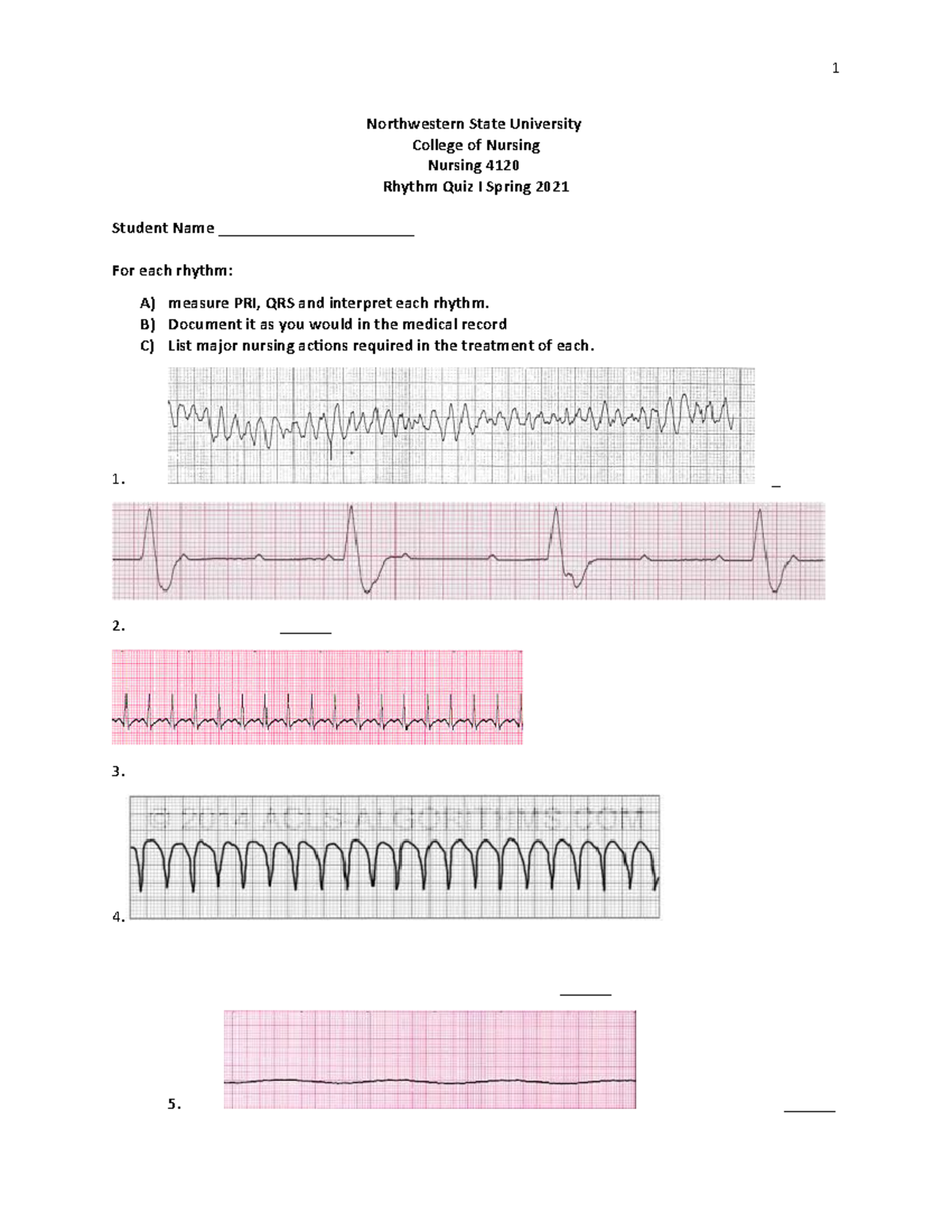 Exam 1 - Rhythm Quiz 1 - Northwestern State University College Of 