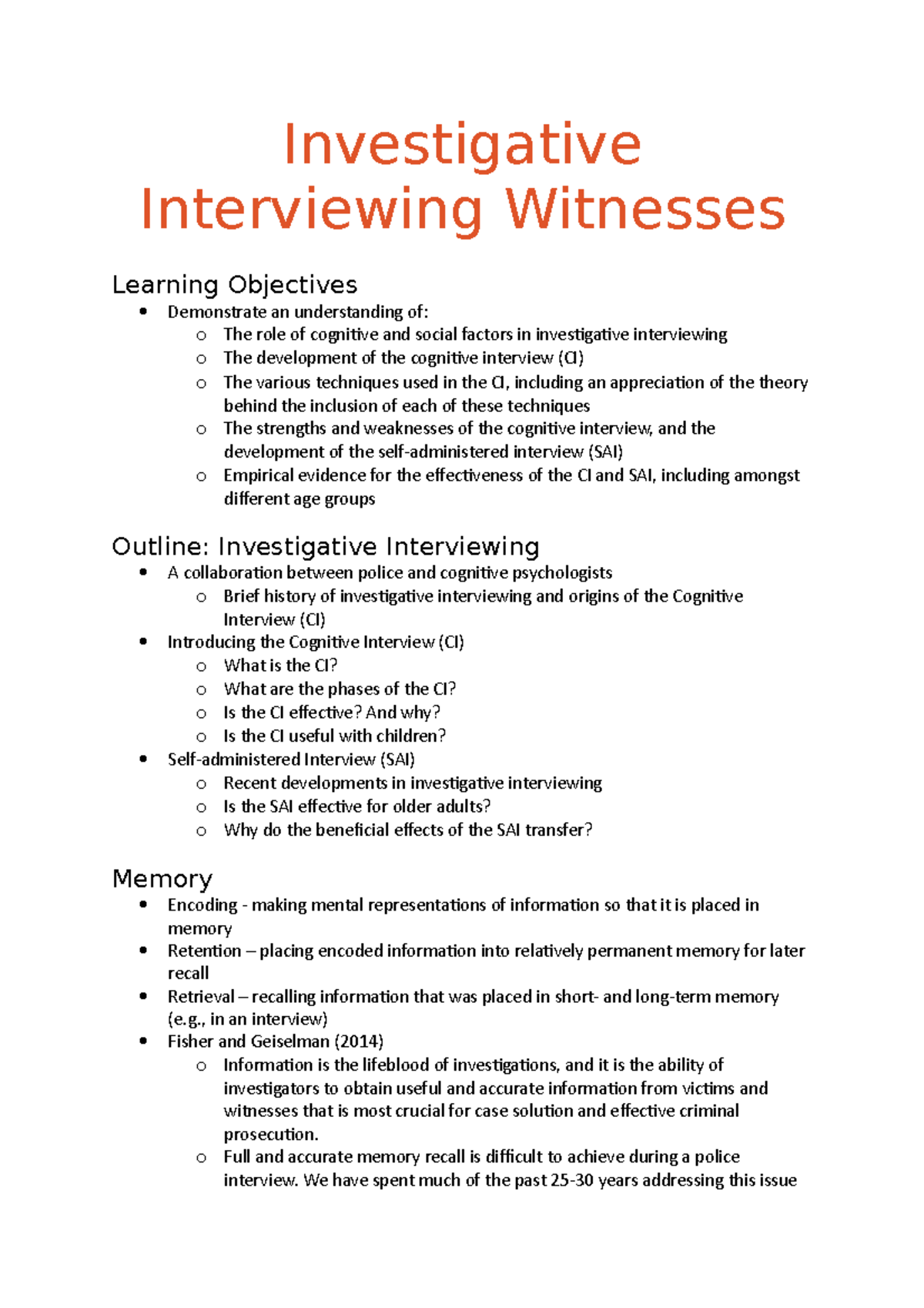 Investigative Interviewing (Witnesses) - Investigative Interviewing ...