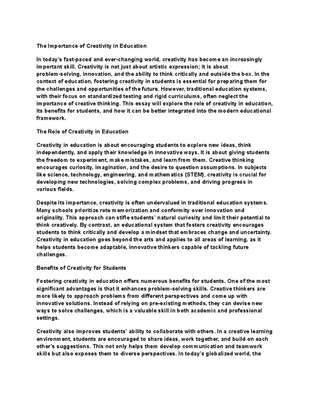 The Importance of Creativity in Education - Creativity is not just ...