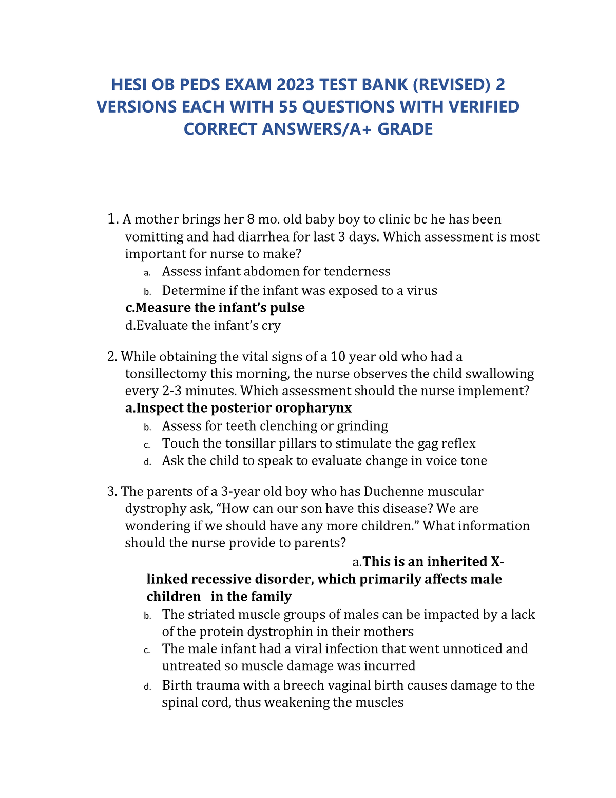 2024 HESI PEDIATRIC NURSING EXAM: COMPREHENSIVE EVALUATION OF PEDIATRIC  NURSING KNOWLEDGE AND SKILLS WITH OVER 200 QUESTIONS, EXPERT-VETTED A+  ANSWERS AND RATIONALES, PAVING THE WAY FOR SUCCESS IN PEDIATRIC NURSING /  NURSING - Knoowy