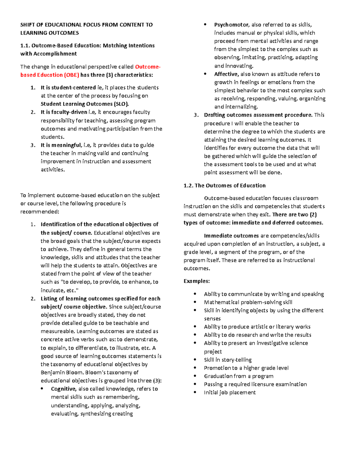Assessment In Learning Reviewer SHIFT OF EDUCATIONAL FOCUS FROM