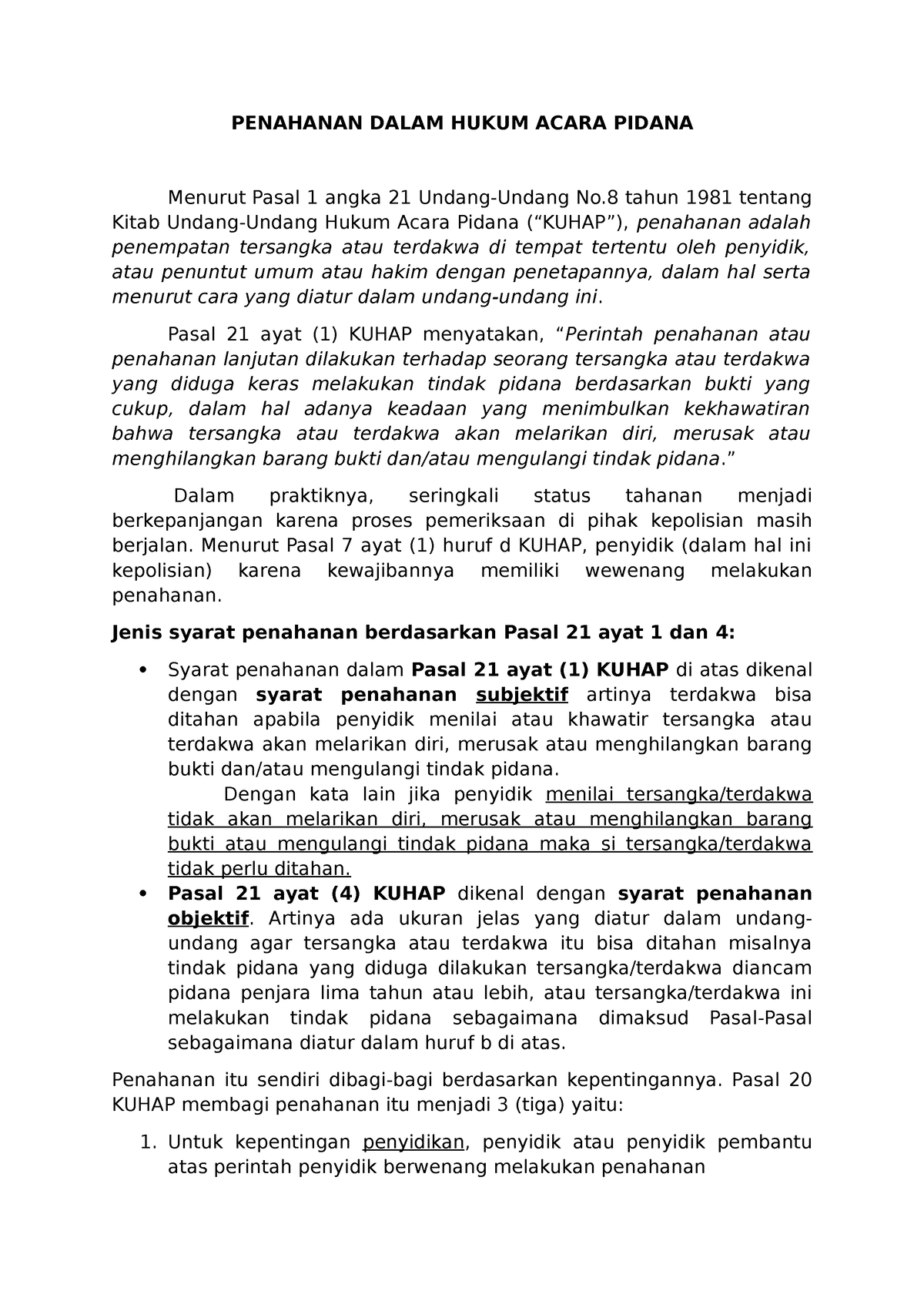 Penahanan Dalam Hukum Acara Pidana - PENAHANAN DALAM HUKUM ACARA PIDANA ...