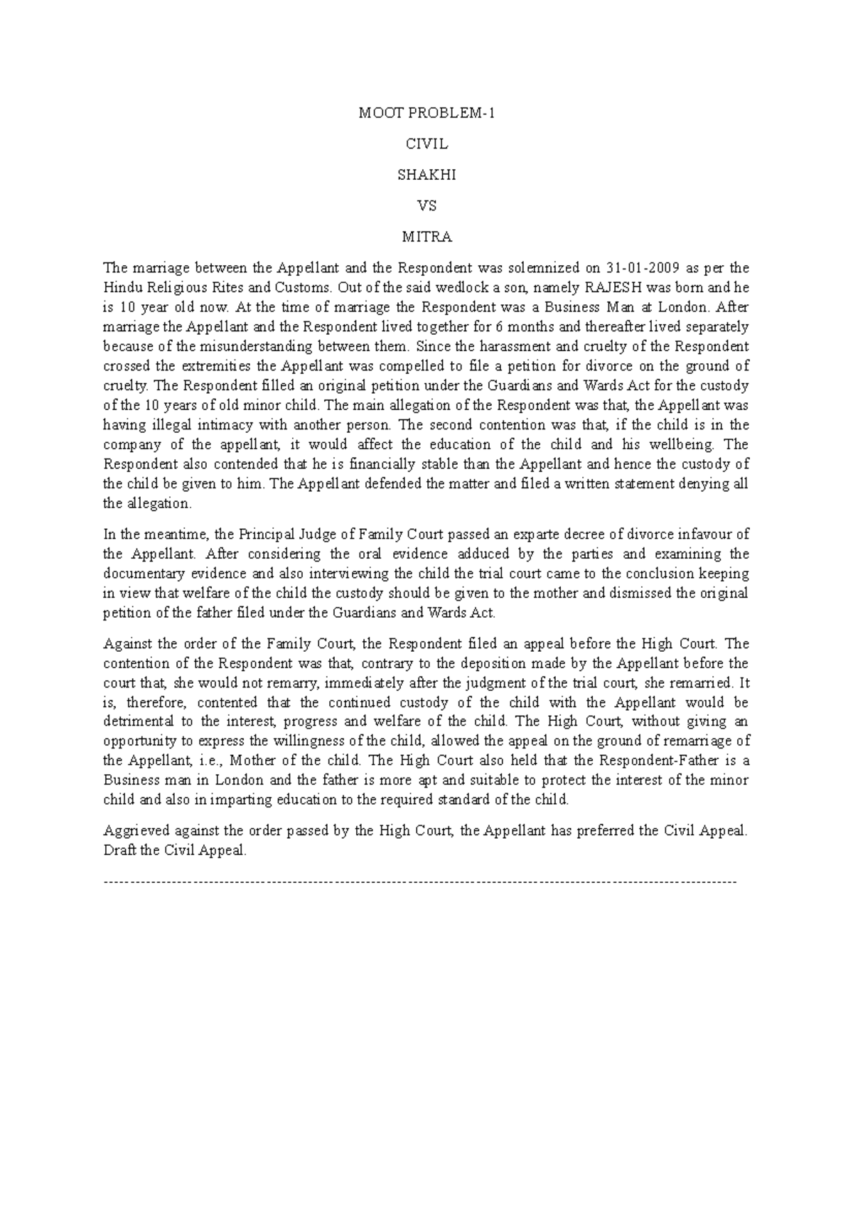 Selectedreference Civil MOOT Problem - MOOT PROBLEM- CIVIL SHAKHI VS ...